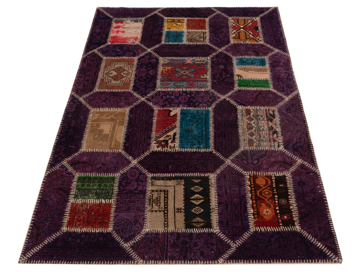 Turkish Vestige Patchwork 114247 Purple 4.3x6.5 Hand Knotted Rug