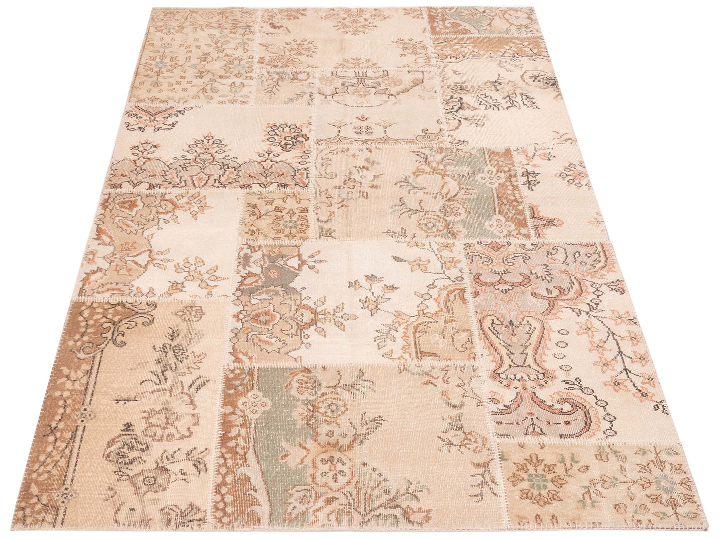 Turkish Vestige Patchwork 114260 Beige 5.8x8.2 Hand Knotted Rug