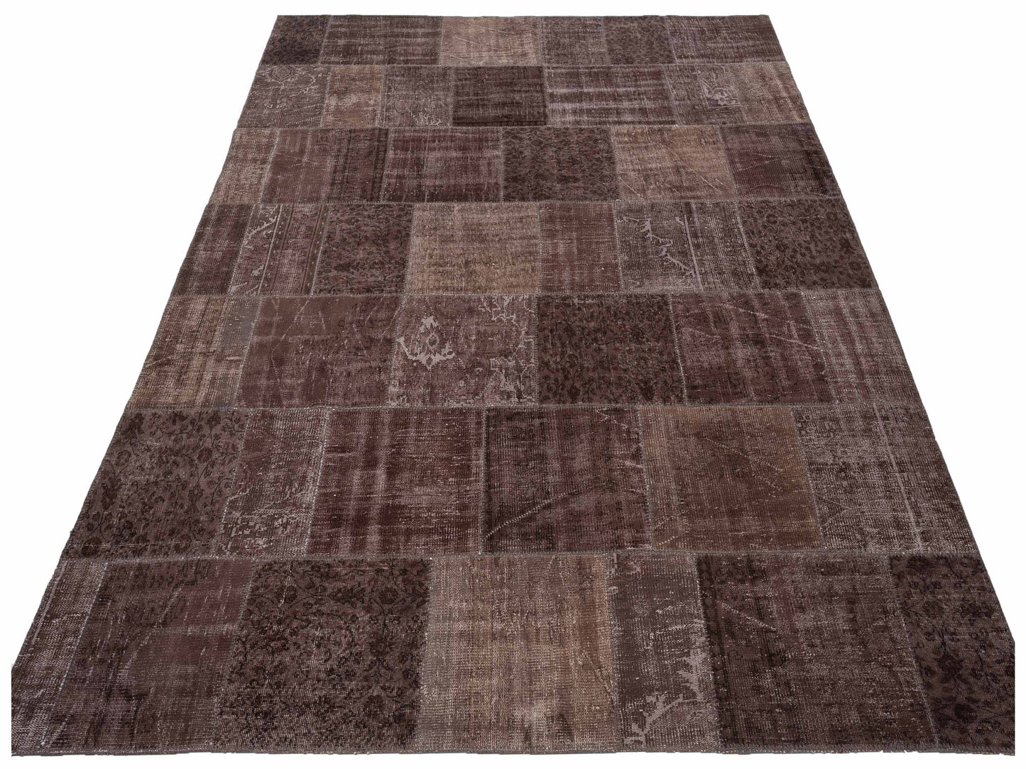 Turkish Vestige Patchwork 114582 Dark Brown 9.1x11.11 Hand Knotted Rug