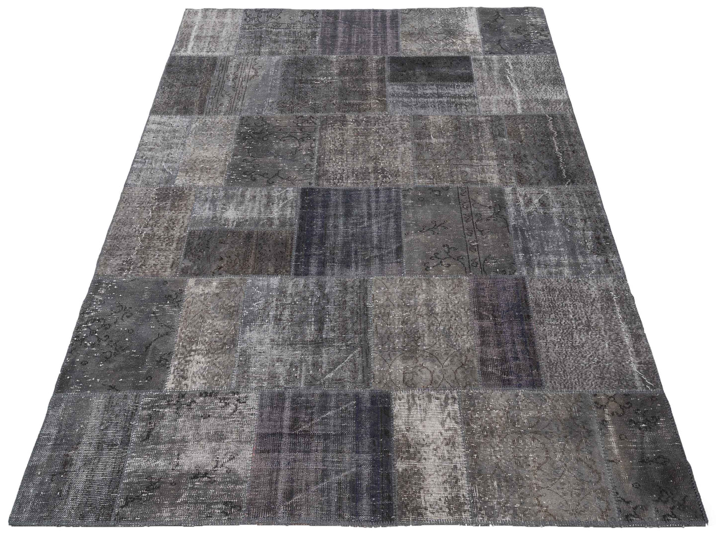 Turkish Vestige Patchwork 114590 Dark Gray 8.1x10.1 Hand Knotted Rug