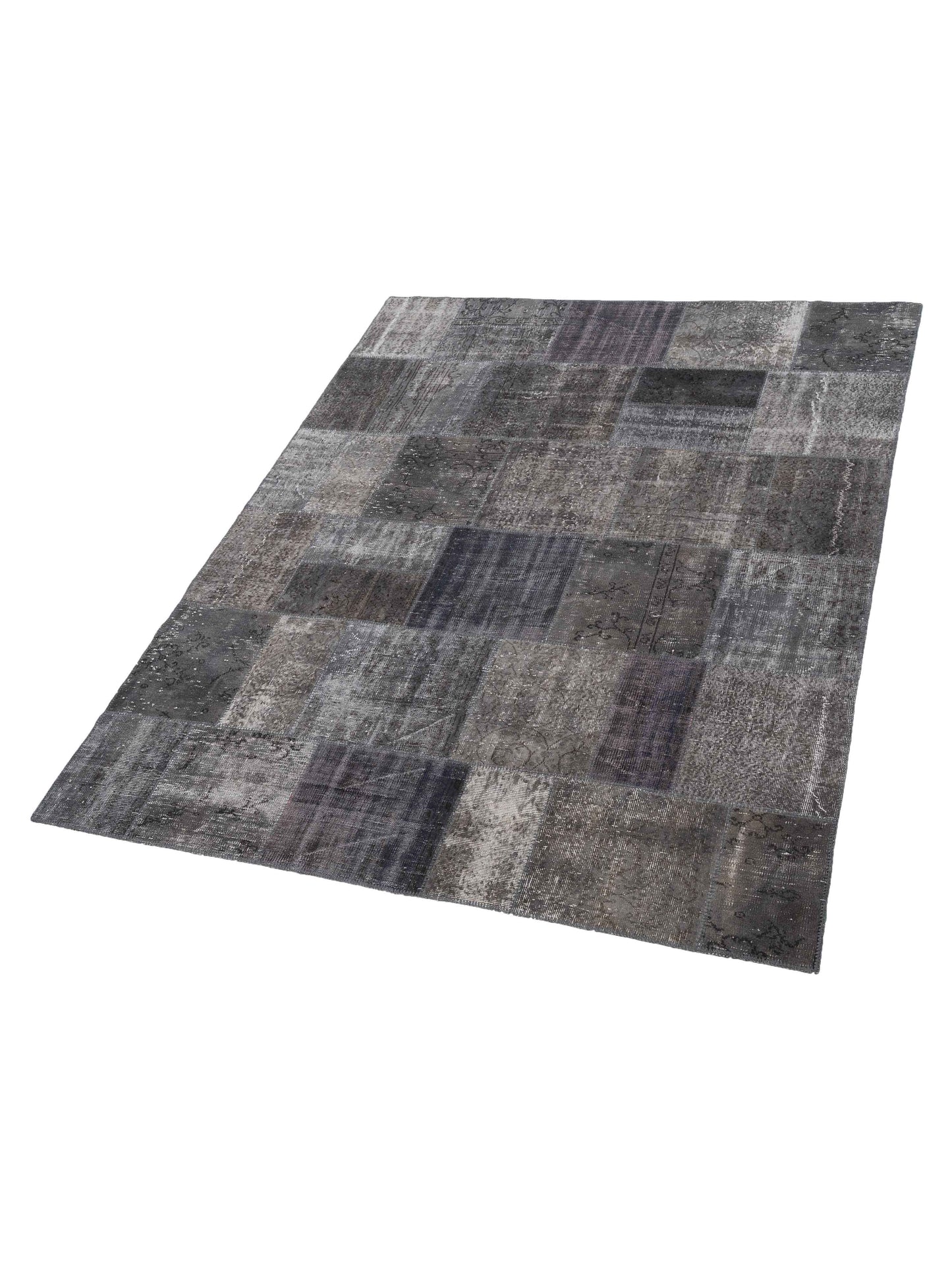 Turkish Vestige Patchwork 114590 Dark Gray 8.1x10.1 Hand Knotted Rug