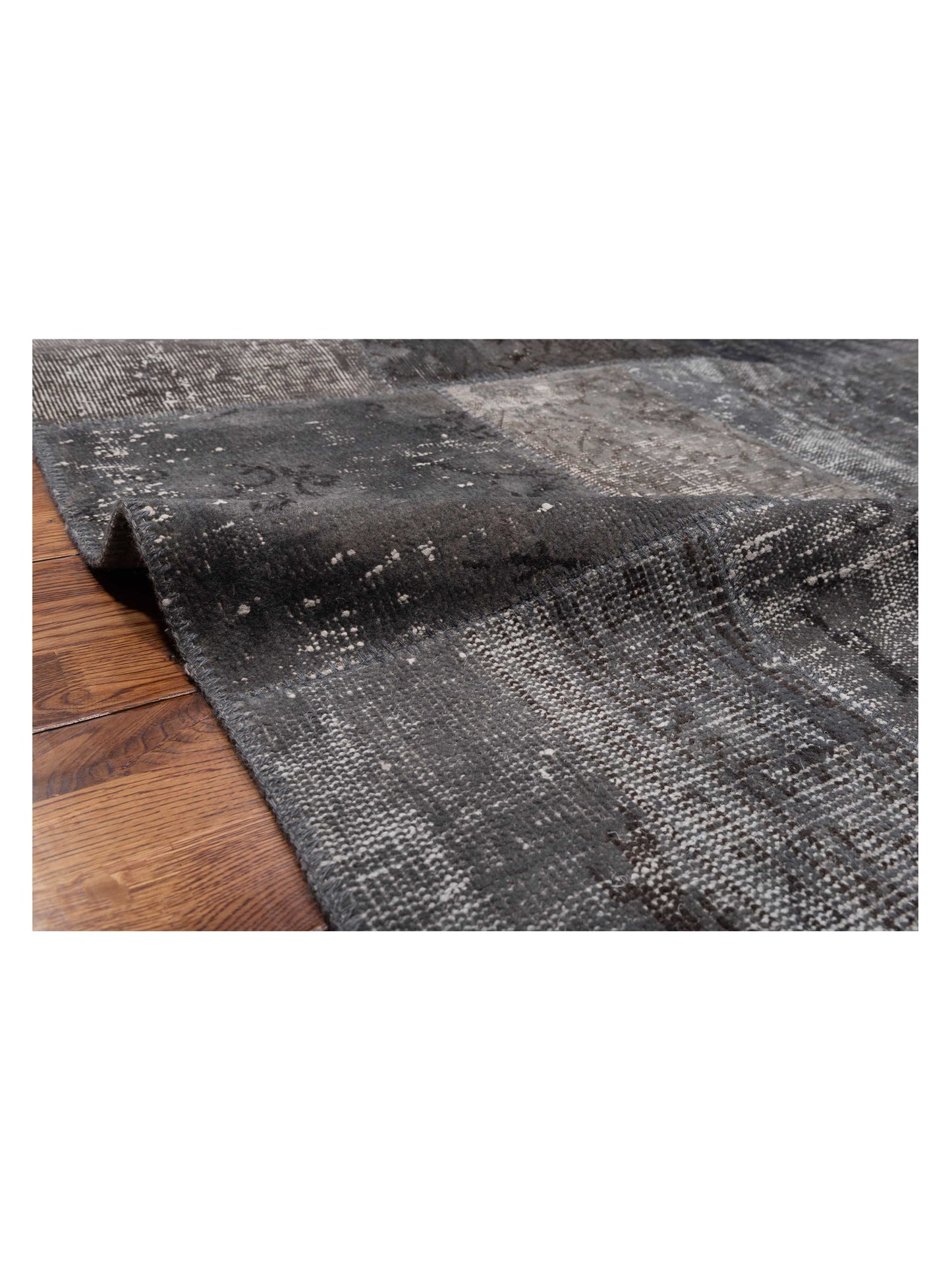 Turkish Vestige Patchwork 114590 Dark Gray 8.1x10.1 Hand Knotted Rug