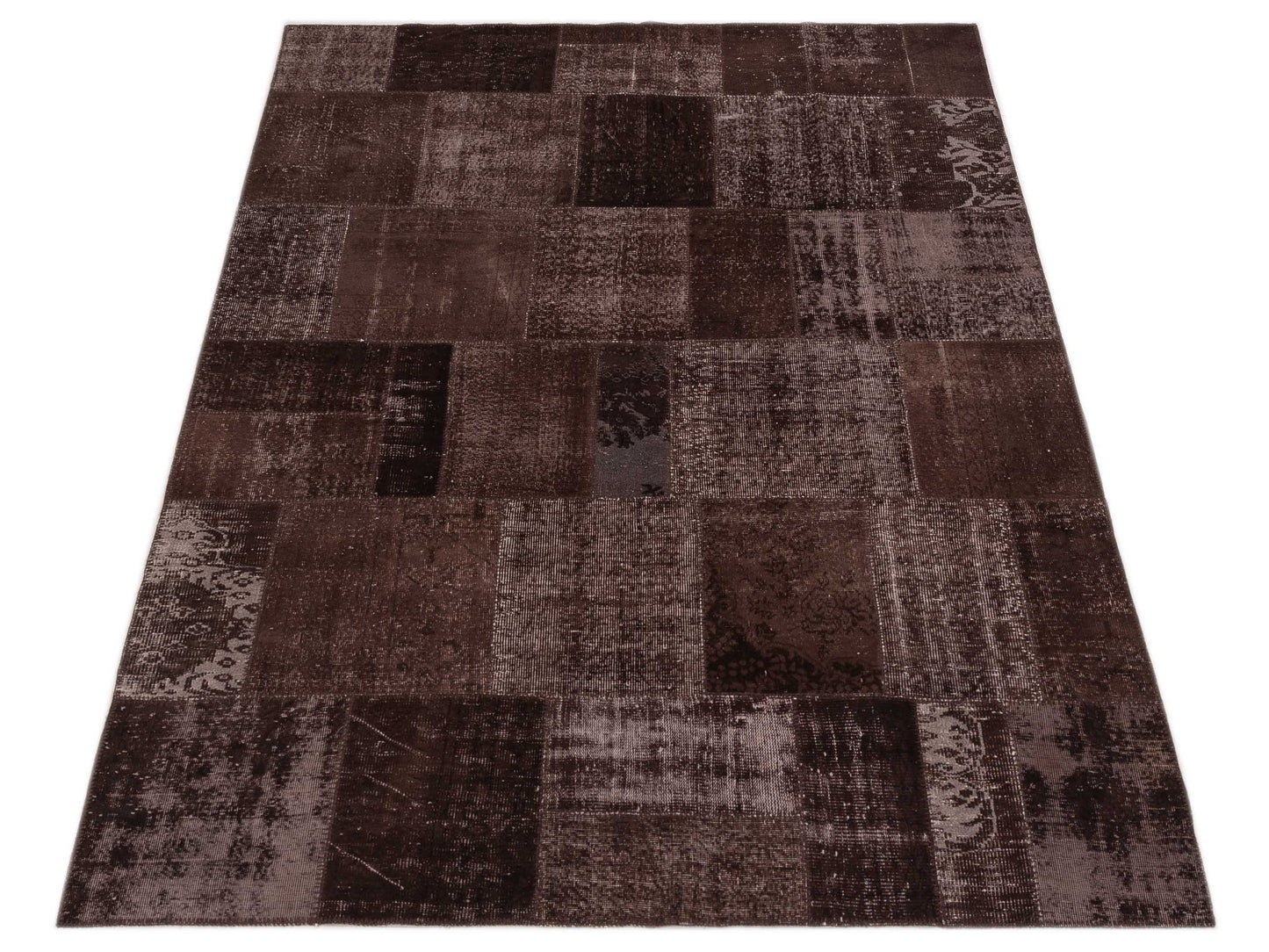 Turkish Vestige Patchwork 114598 Dark Brown 7.11x104 Hand Knotted Rug