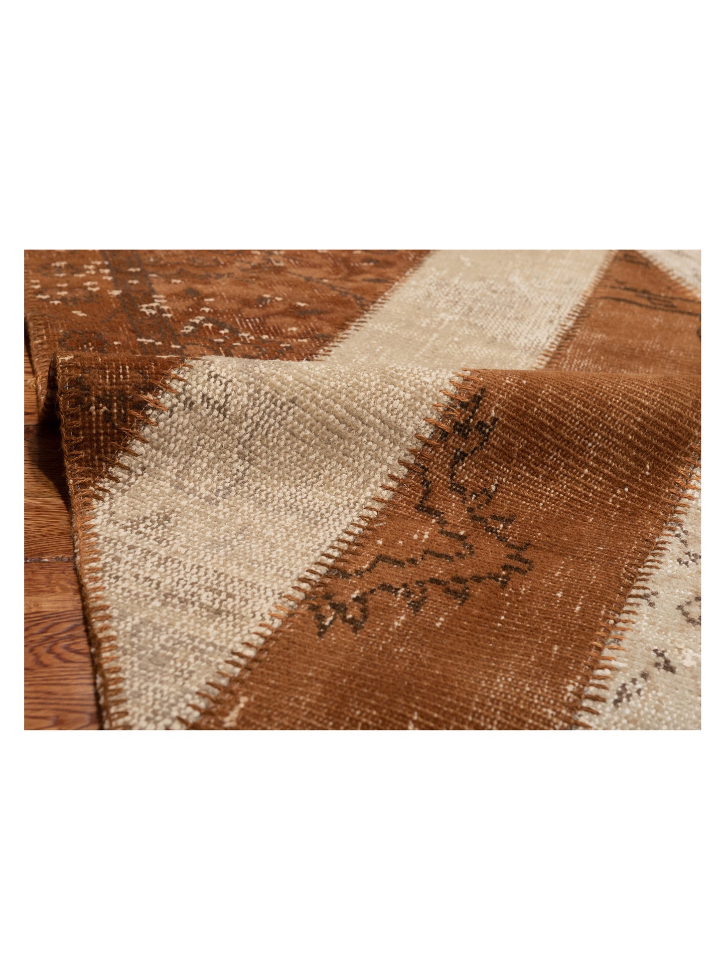 Turkish Vestige Patchwork 114673 Brown Ivory 6.8x9.10 Hand Knotted Rug