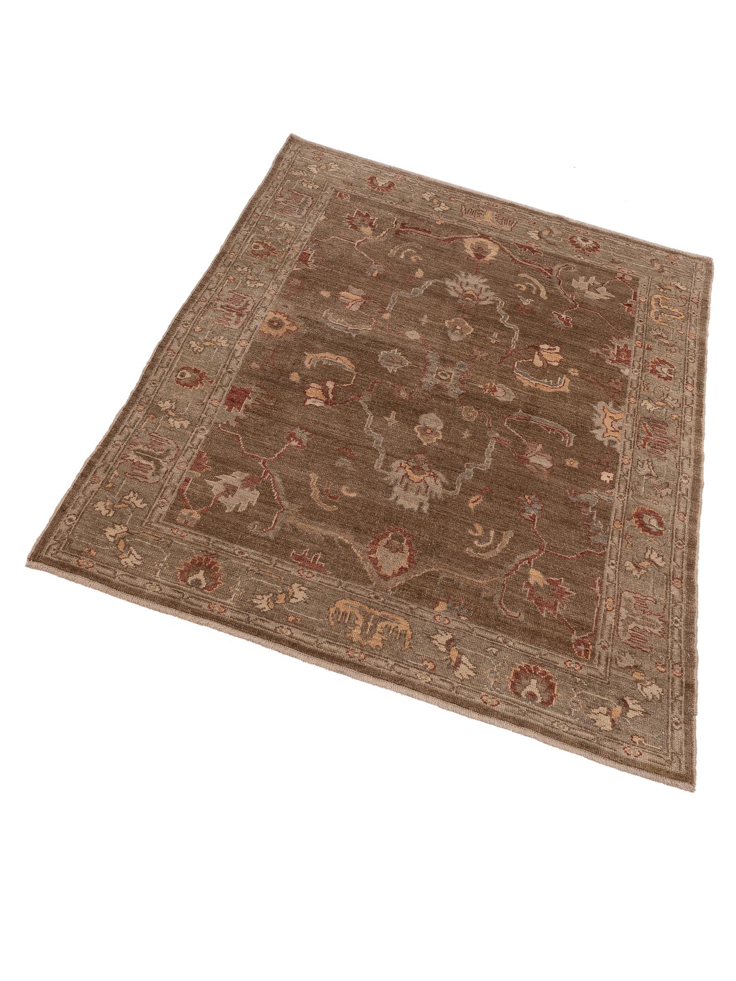 Angora Oushak 114811 Brown Green 6x8.6 Hand Knotted Rug