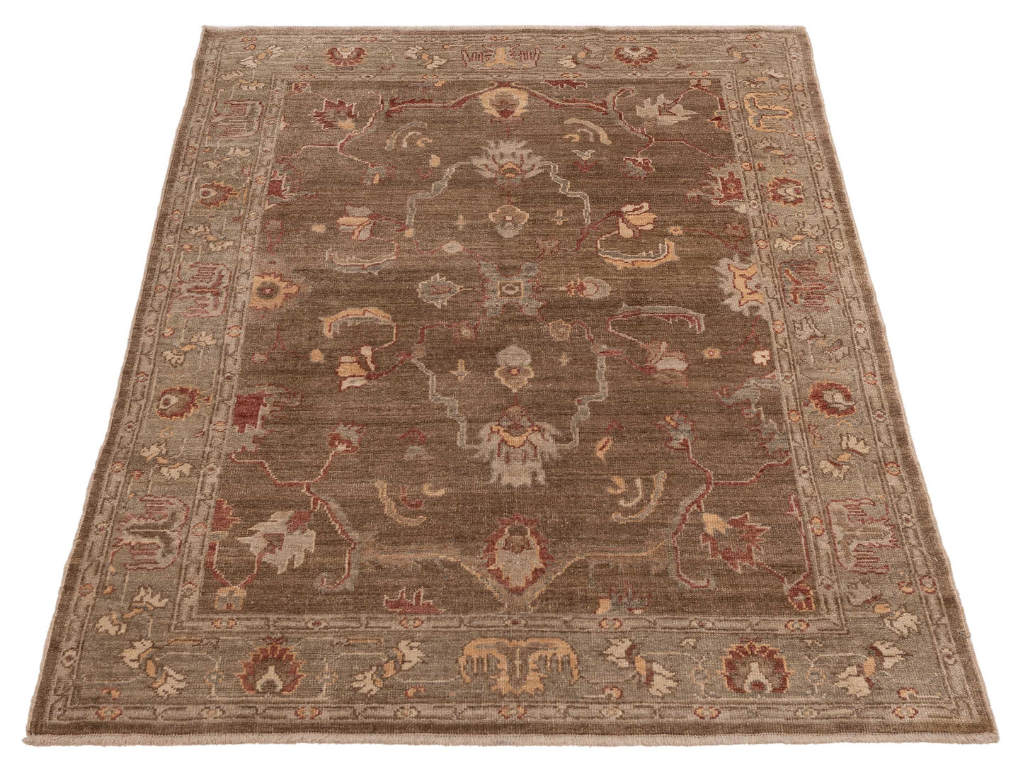 Angora Oushak 114811 Brown Green 6x8.6 Hand Knotted Rug