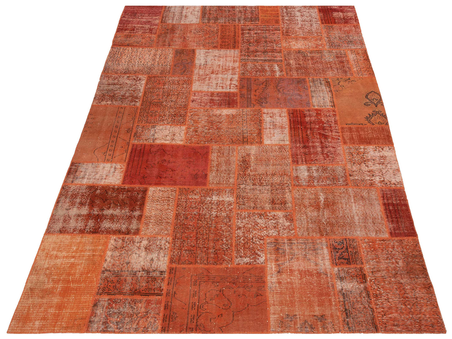 Turkish Vestige Patchwork 114815 Orange 9.11x13.9 Hand Knotted Rug