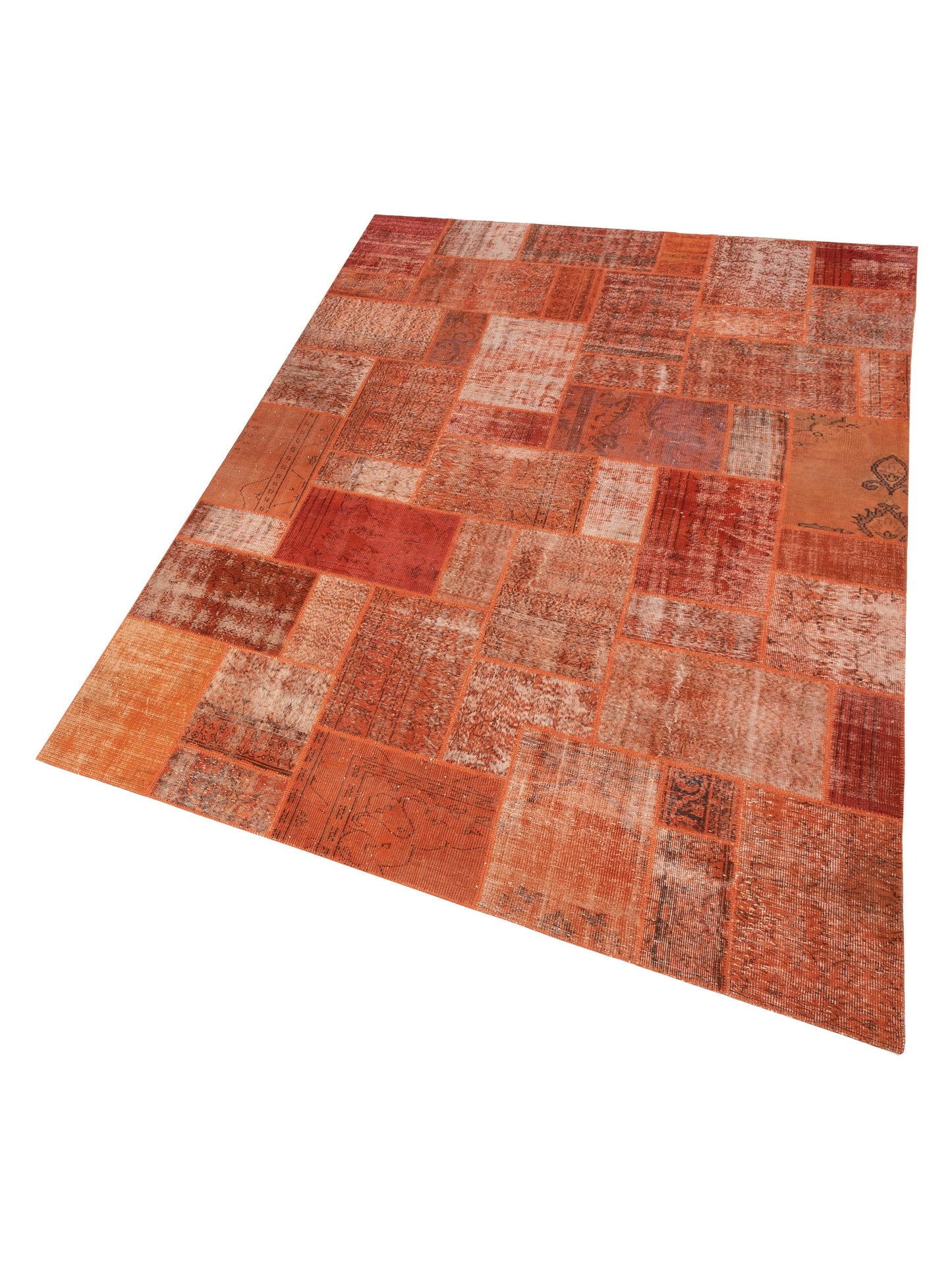 Turkish Vestige Patchwork 114815 Orange 9.11x13.9 Hand Knotted Rug