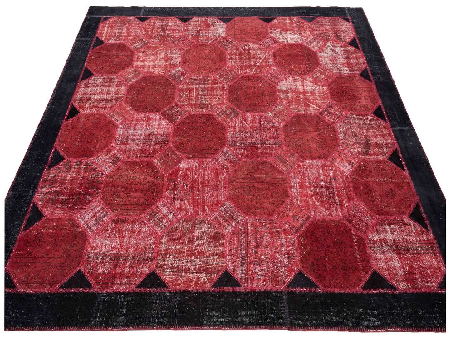Turkish Vestige Patchwork 114834 Red Black 11x11.1 Hand Knotted Rug