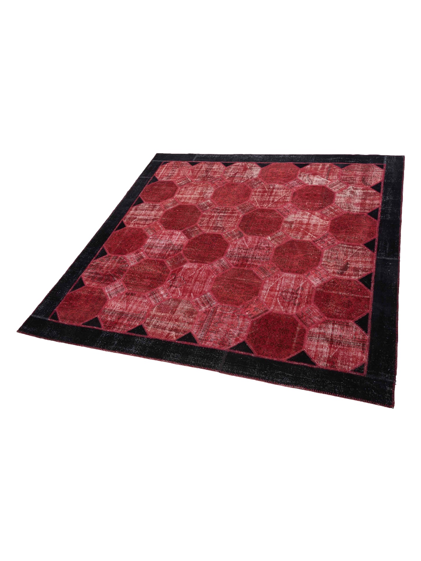 Turkish Vestige Patchwork 114834 Red Black 11x11.1 Hand Knotted Rug