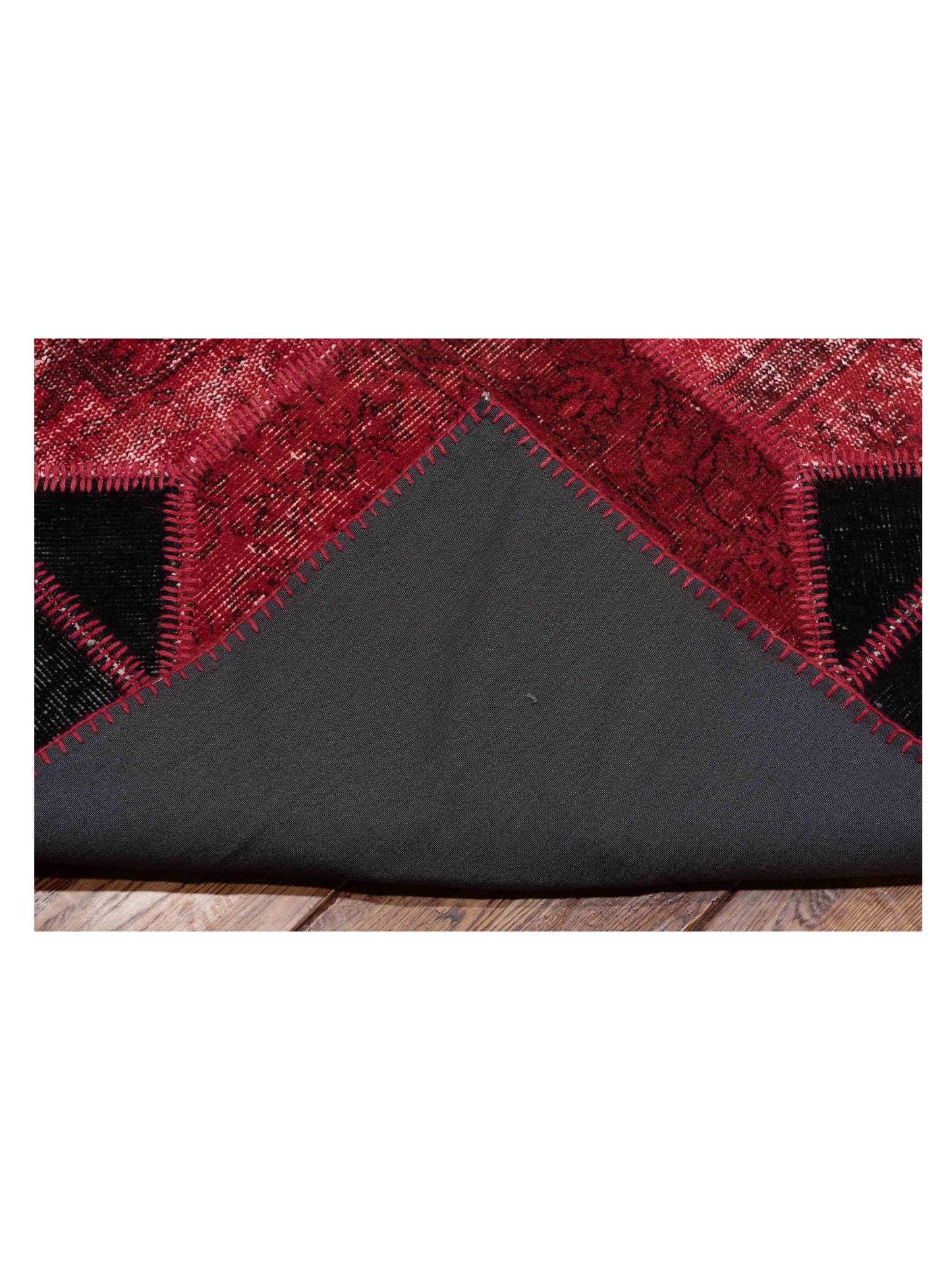 Turkish Vestige Patchwork 114834 Red Black 11x11.1 Hand Knotted Rug
