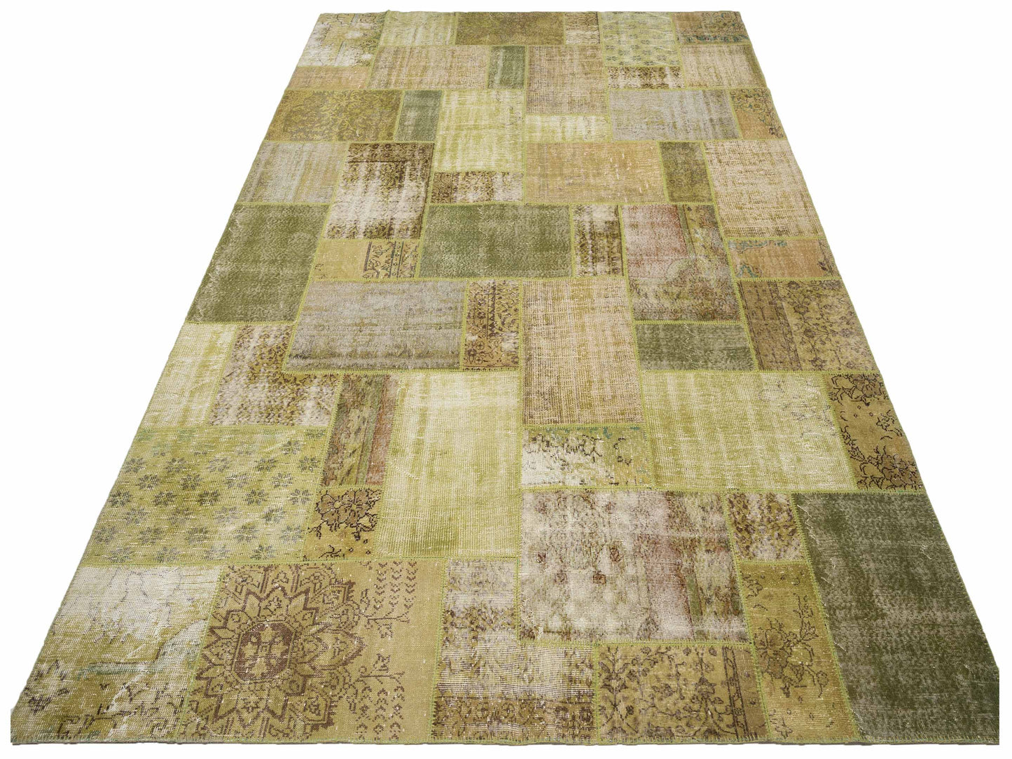 Turkish Vestige Patchwork 114876 Green 9.11x13.10 Hand Knotted Rug