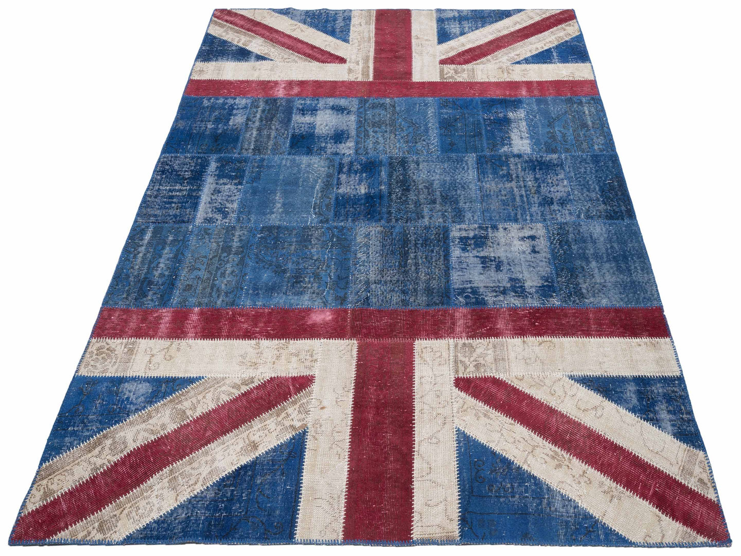 Turkish Vestige Patchwork 114918 Blue Red 8x10.3 Hand Knotted Rug