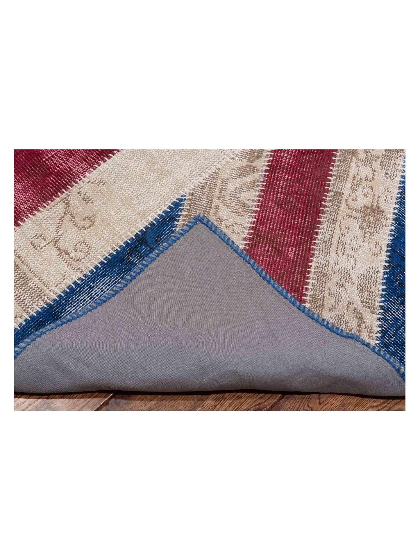 Turkish Vestige Patchwork 114918 Blue Red 8x10.3 Hand Knotted Rug