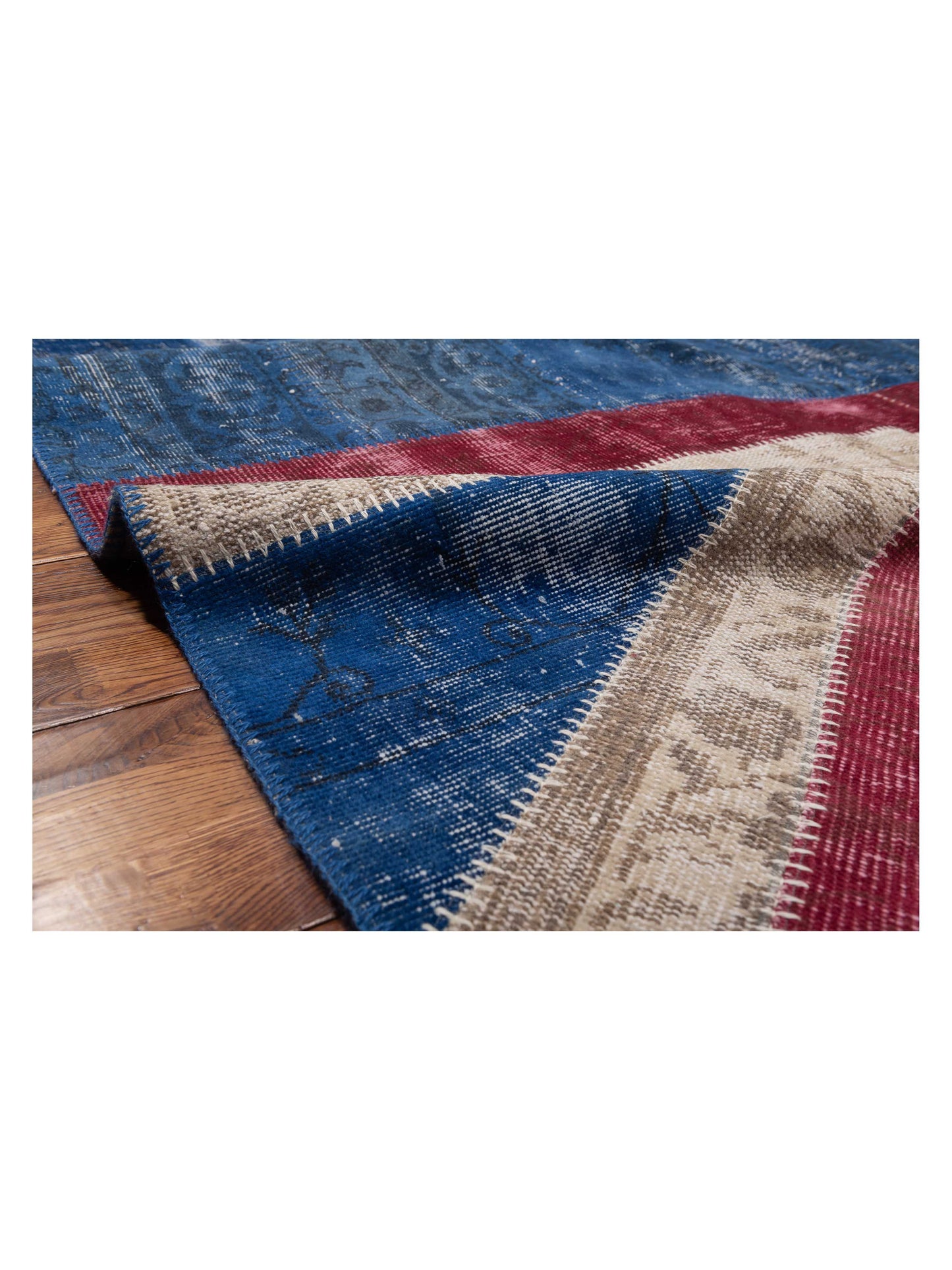 Turkish Vestige Patchwork 114918 Blue Red 8x10.3 Hand Knotted Rug