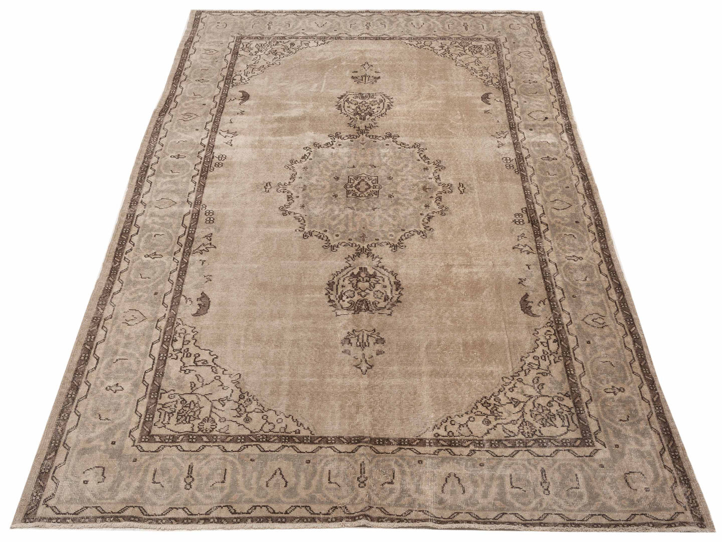 Vintage 114972 Beige Silver 6.11x9.10 Hand Knotted Rug
