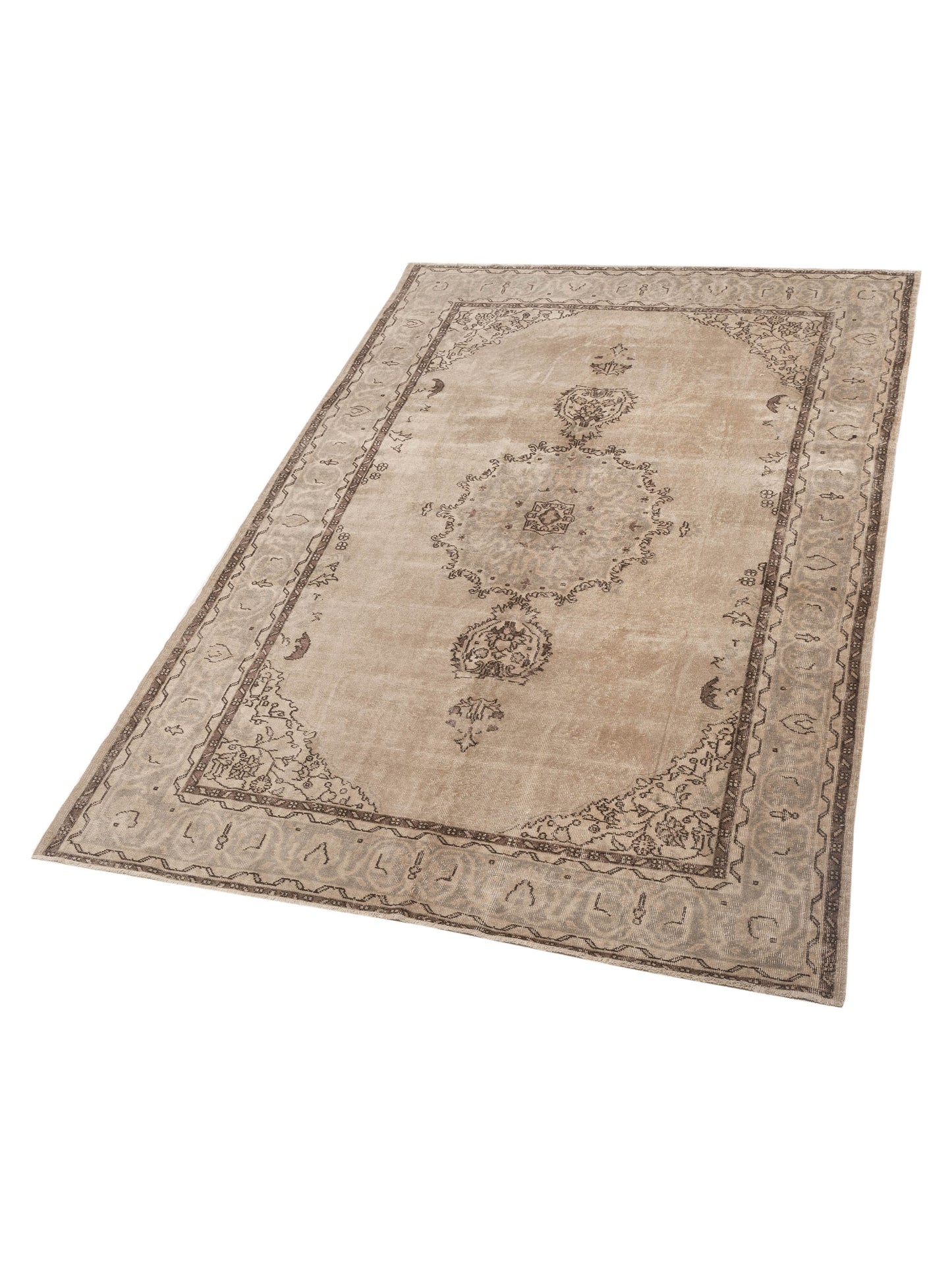 Vintage 114972 Beige Silver 6.11x9.10 Hand Knotted Rug