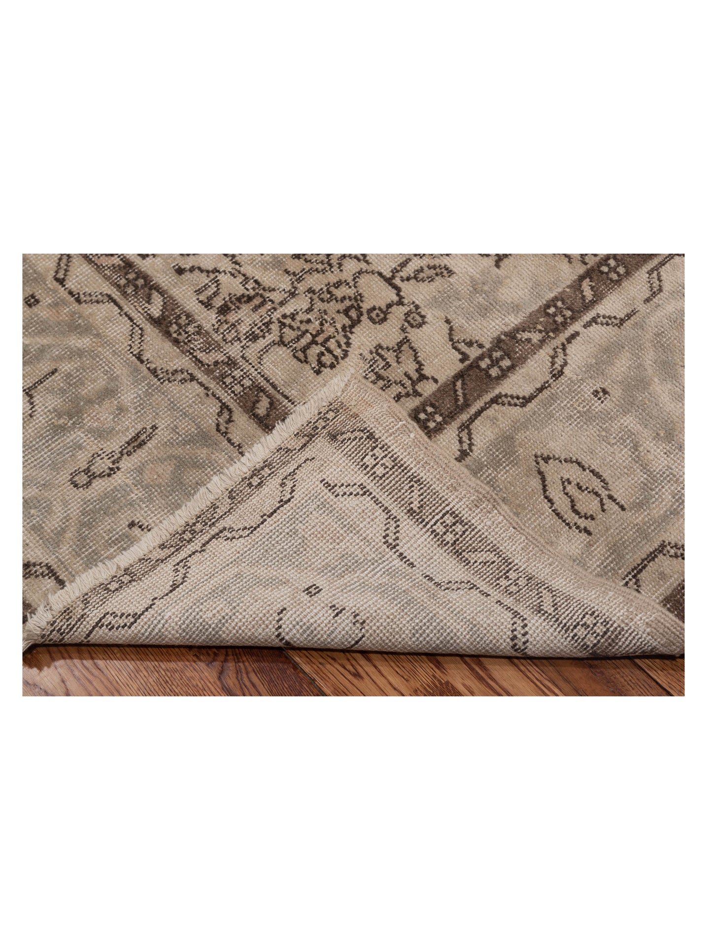 Vintage 114972 Beige Silver 6.11x9.10 Hand Knotted Rug