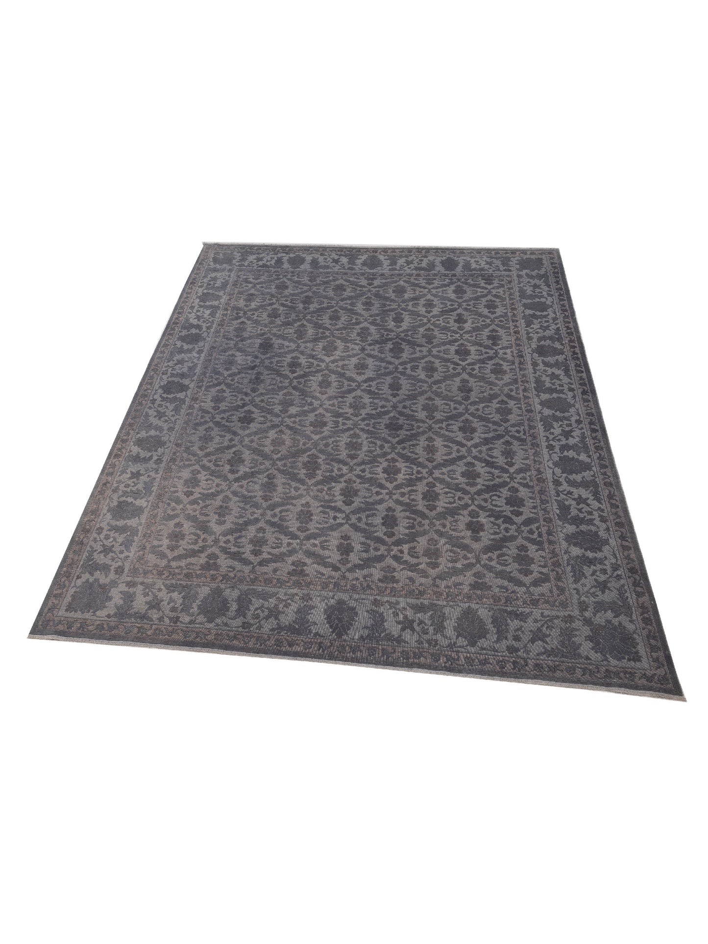 Vintage 114978 Gray 9.7x12.2 Hand Knotted Rug