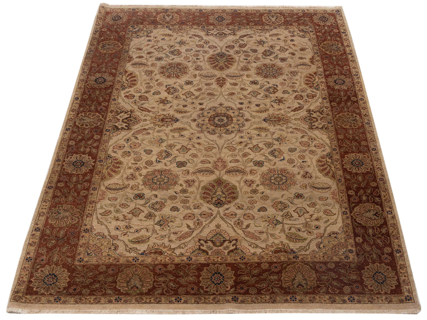 Jahan 115025 Ivory Burgundy 6.2x9.1 Hand Knotted Rug