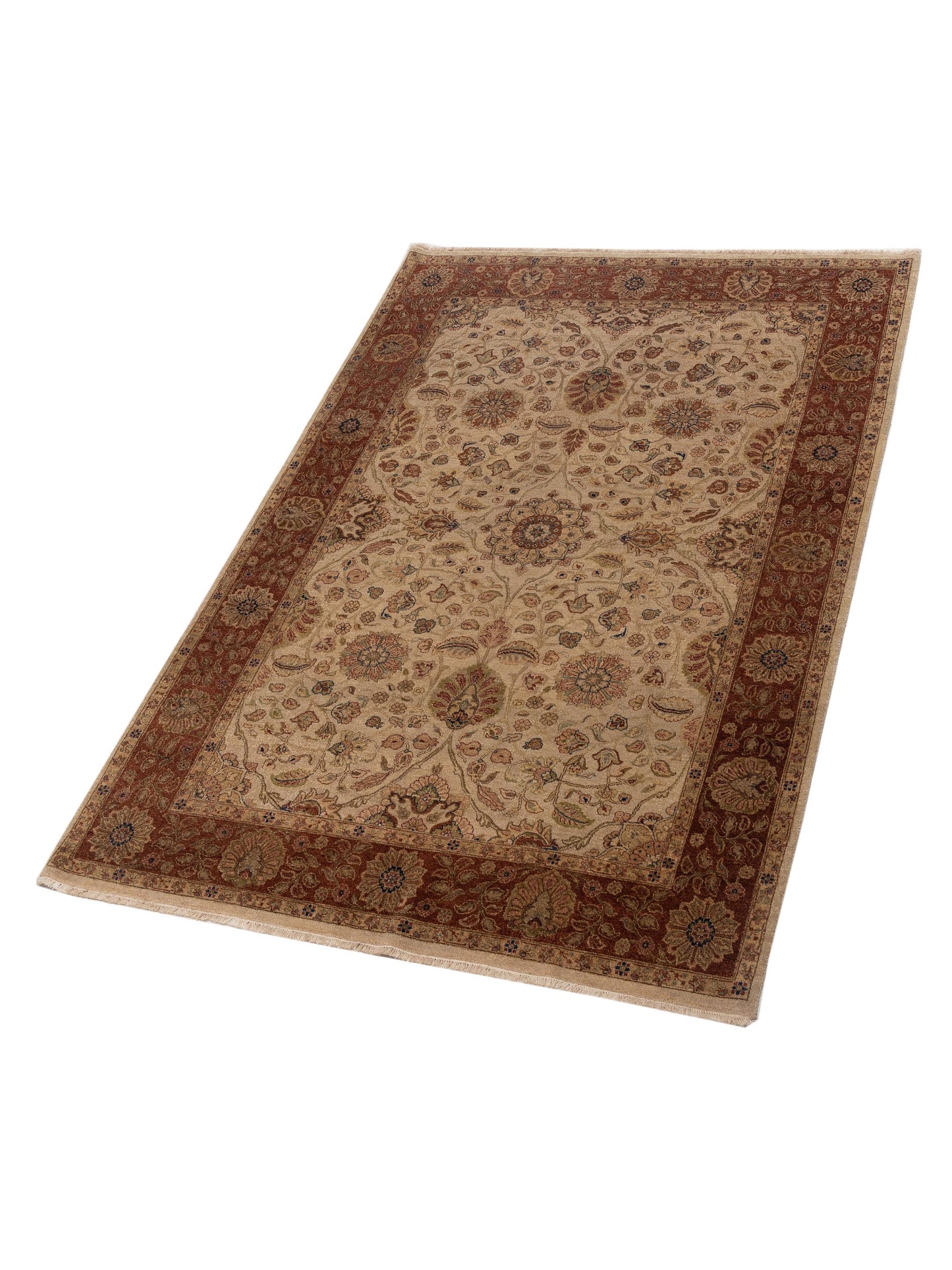 Jahan 115025 Ivory Burgundy 6.2x9.1 Hand Knotted Rug