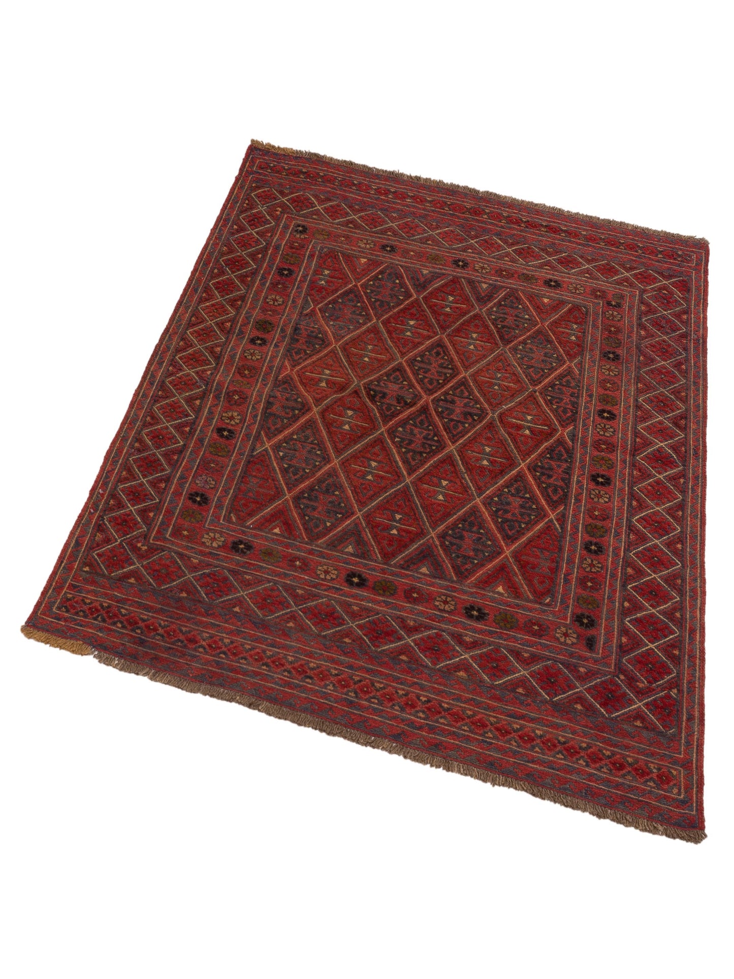 Afghan Soumak 116319 Charcoal Red 4.9x5.10 Hand Woven Rug