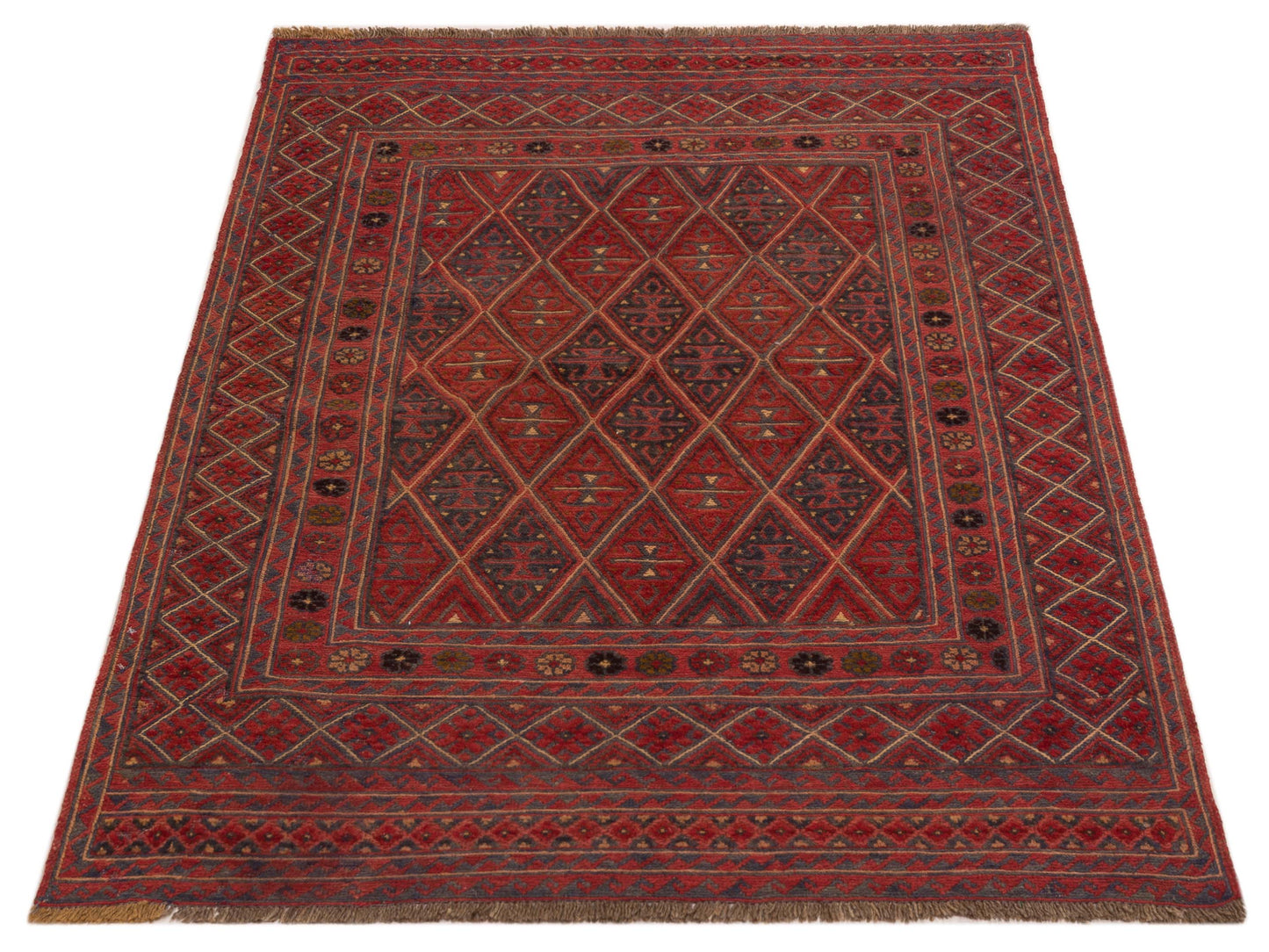 Afghan Soumak 116319 Charcoal Red 4.9x5.10 Hand Woven Rug