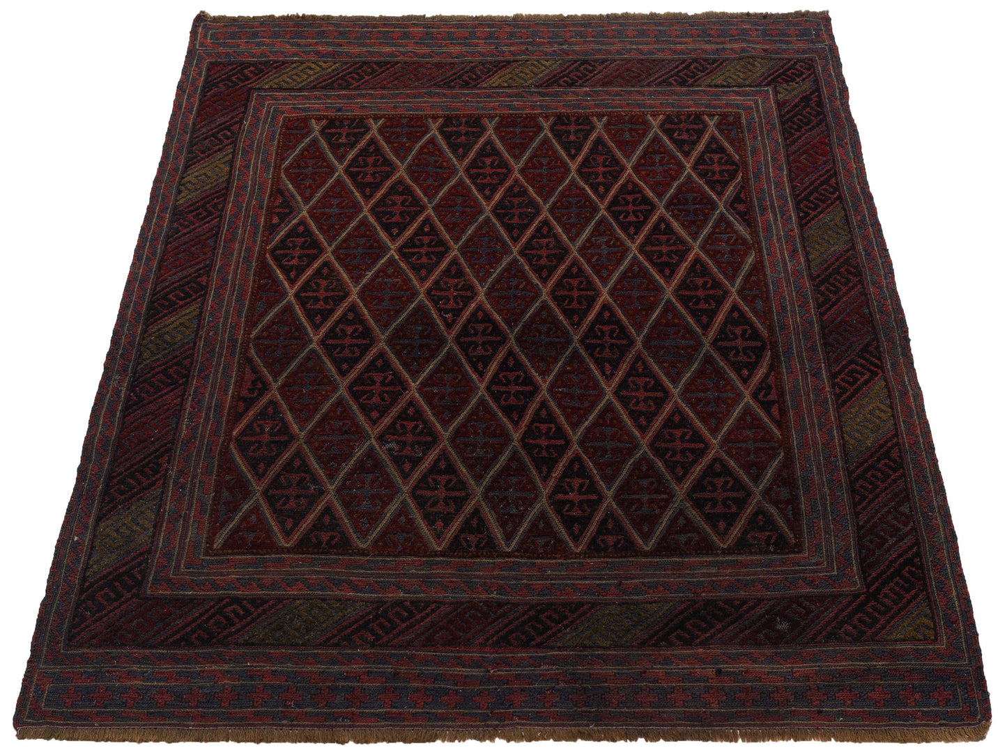 Afghan Soumak 116328 Charcoal Red 5x6 Hand Woven Rug