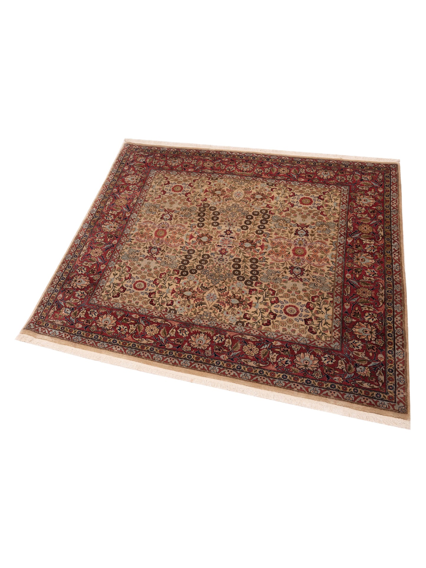 Hereke 117103 Ivory Red 5.9x6.1 Hand Knotted Rug