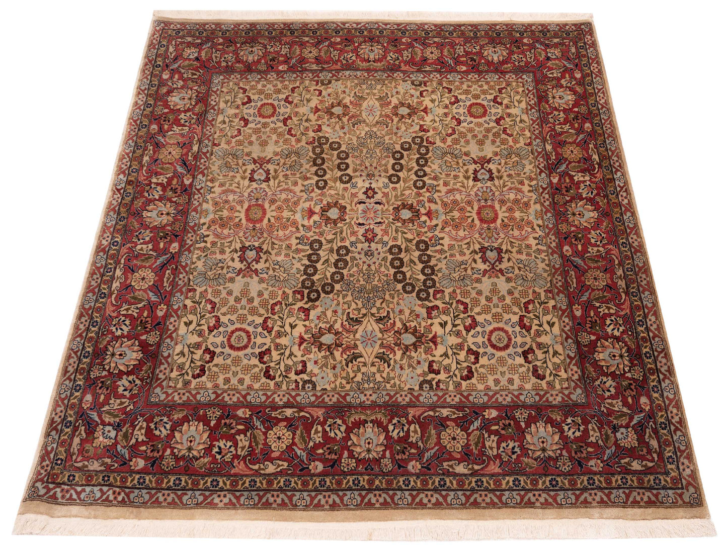 Hereke 117103 Ivory Red 5.9x6.1 Hand Knotted Rug