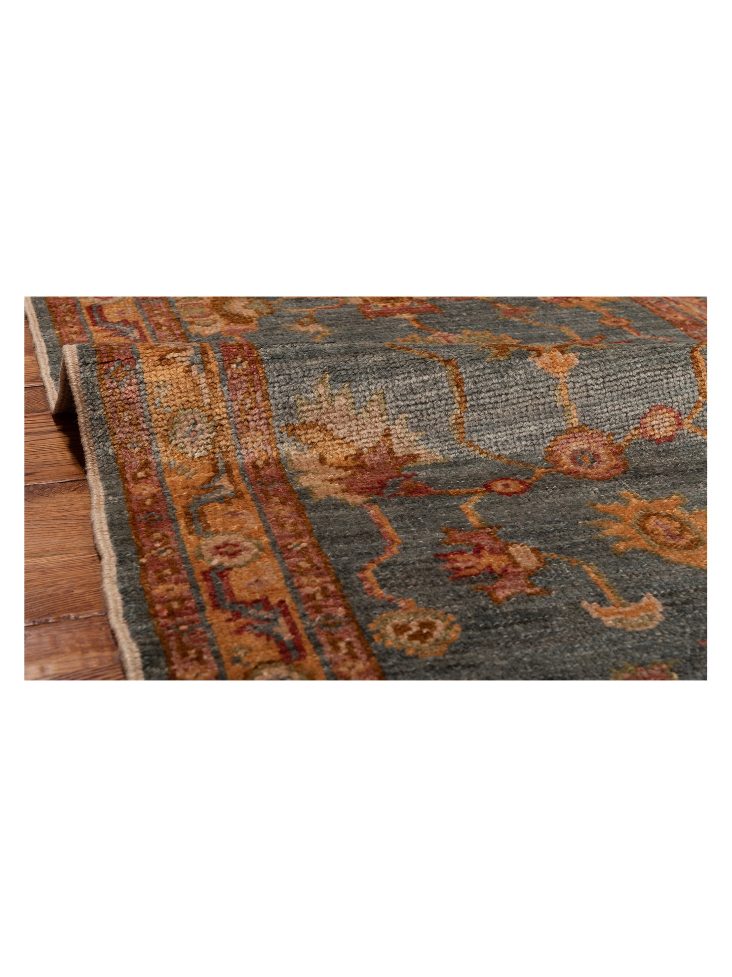 Angora Oushak 117563 Teal Blue Gold 2.7x13.2 Hand Knotted Rug