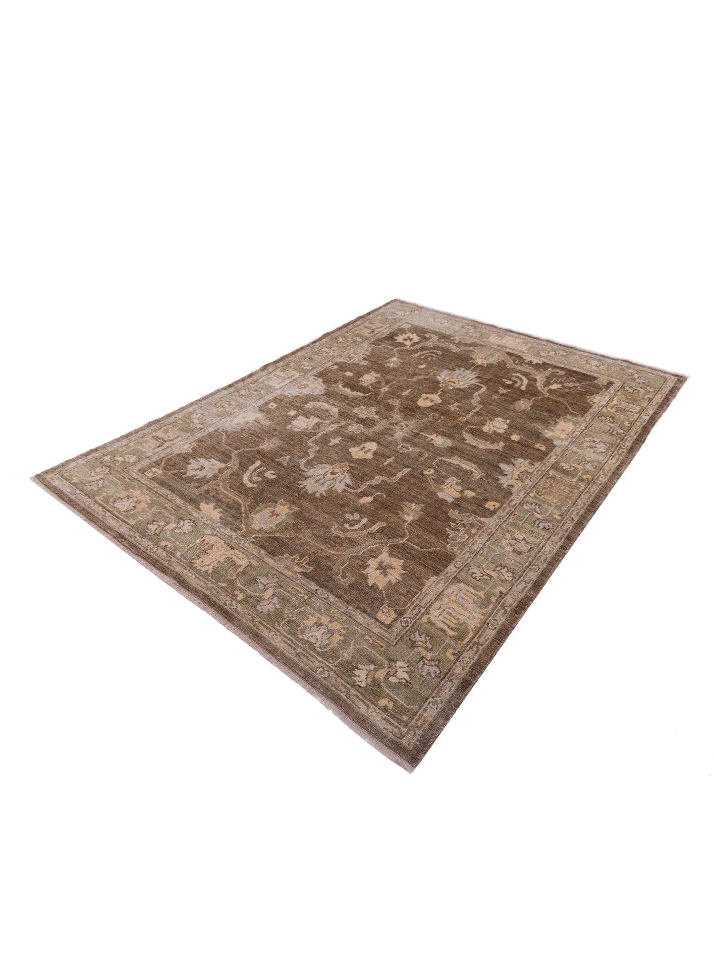Angora Oushak 117614 Brown Green 5.11x8.2 Hand Knotted Rug