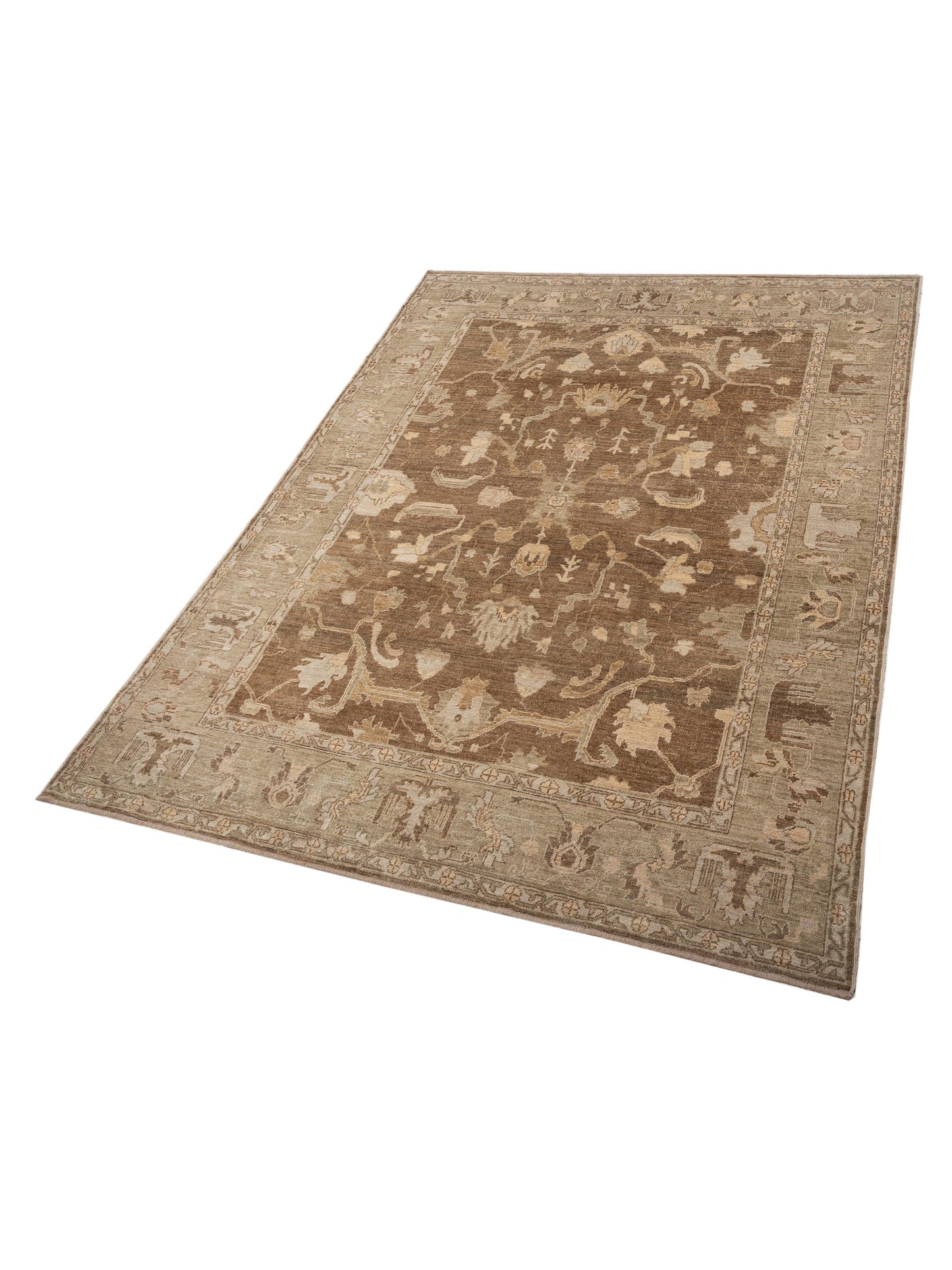 Angora Oushak 117656 Brown Green 9.10x13.5 Hand Knotted Rug