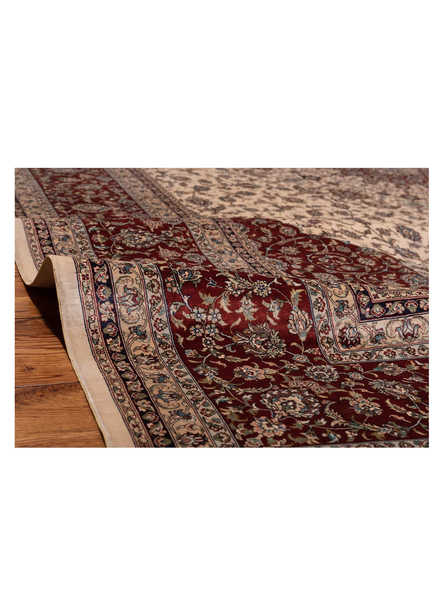 Pure Silk 117823 Ivory Red 8.4x11.7 Hand Knotted Rug