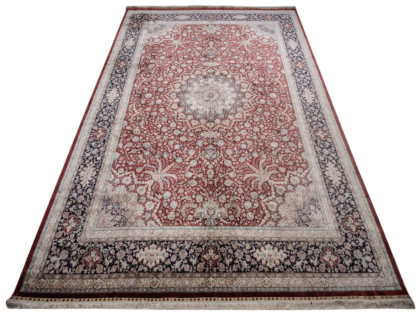 Pure Silk 117838 Red Navy 10.2x14.4 Hand Knotted Rug