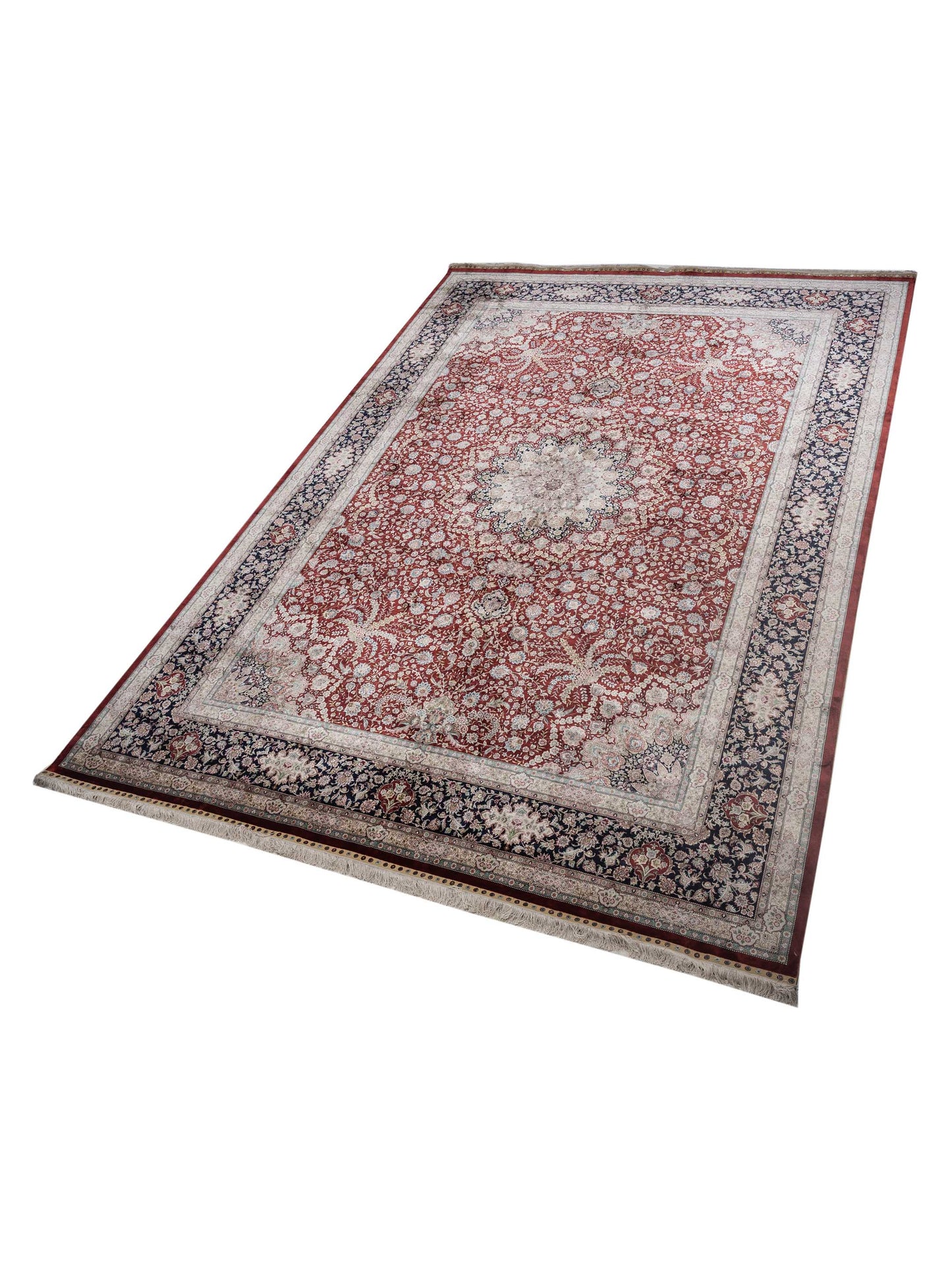 Pure Silk 117838 Red Navy 10.2x14.4 Hand Knotted Rug
