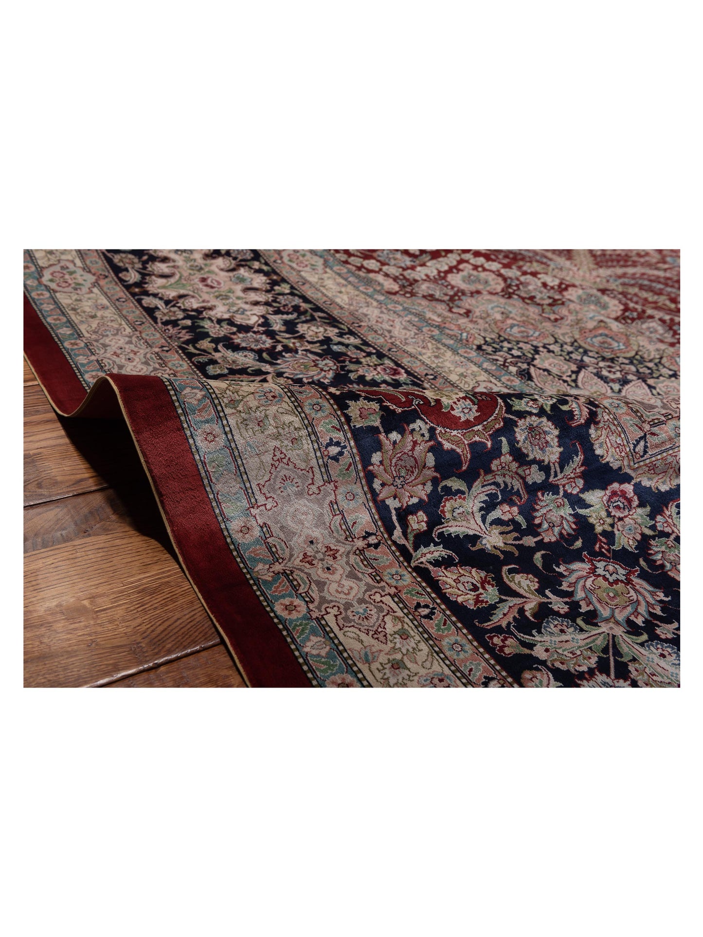 Pure Silk 117838 Red Navy 10.2x14.4 Hand Knotted Rug