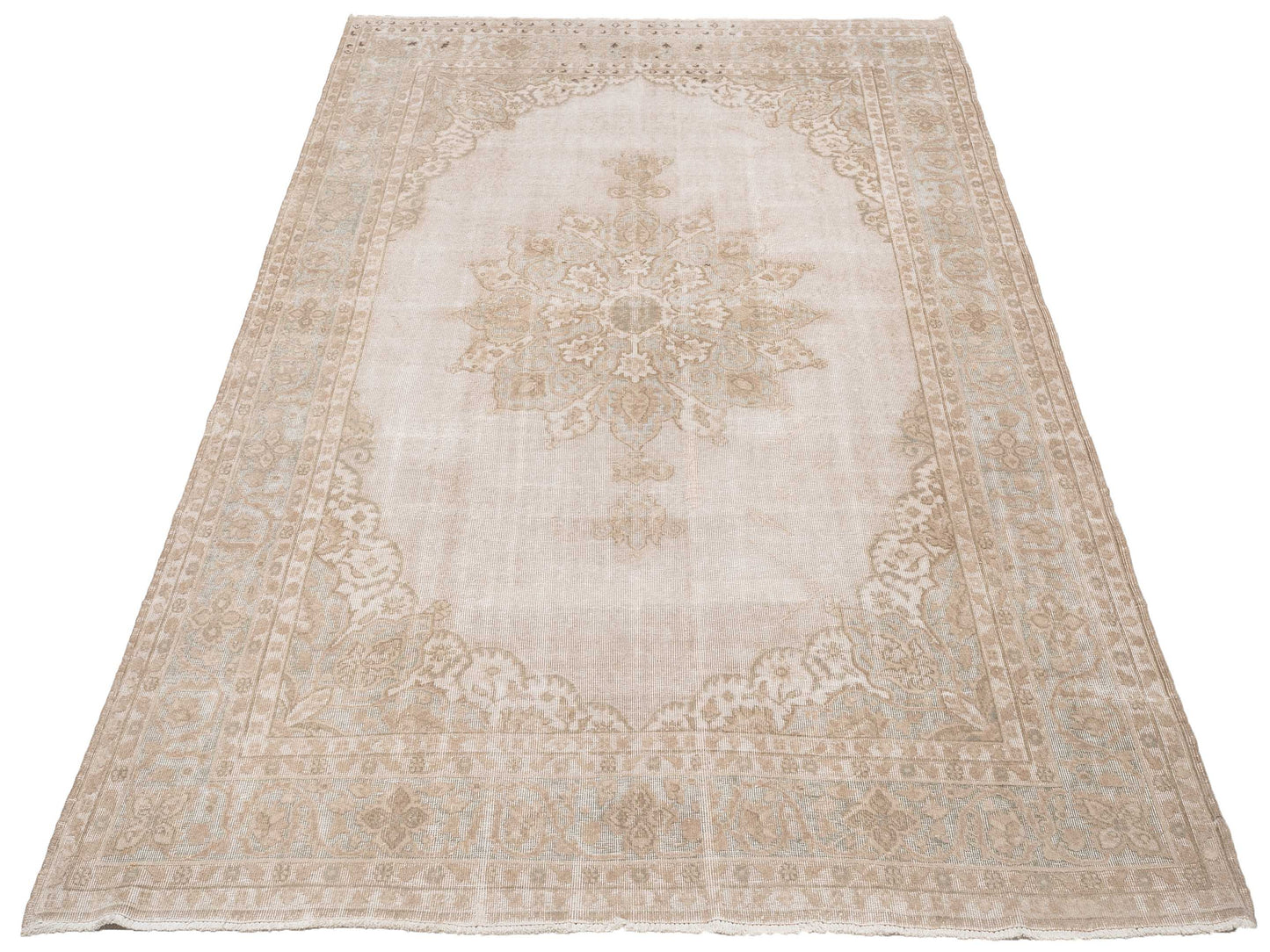 Vintage 117887 Ivory Green 7.6x11 Hand Knotted Rug