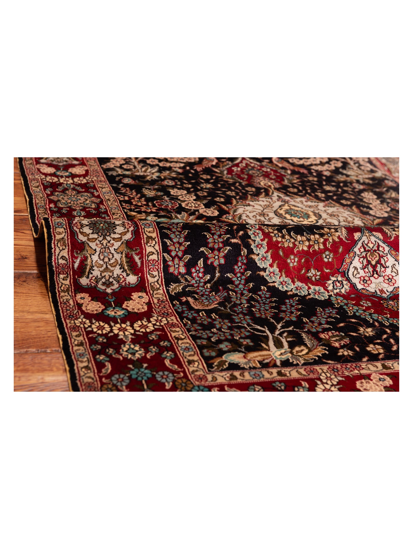 Pure Silk 118038 Black Red 3x4.10 Hand Knotted Rug