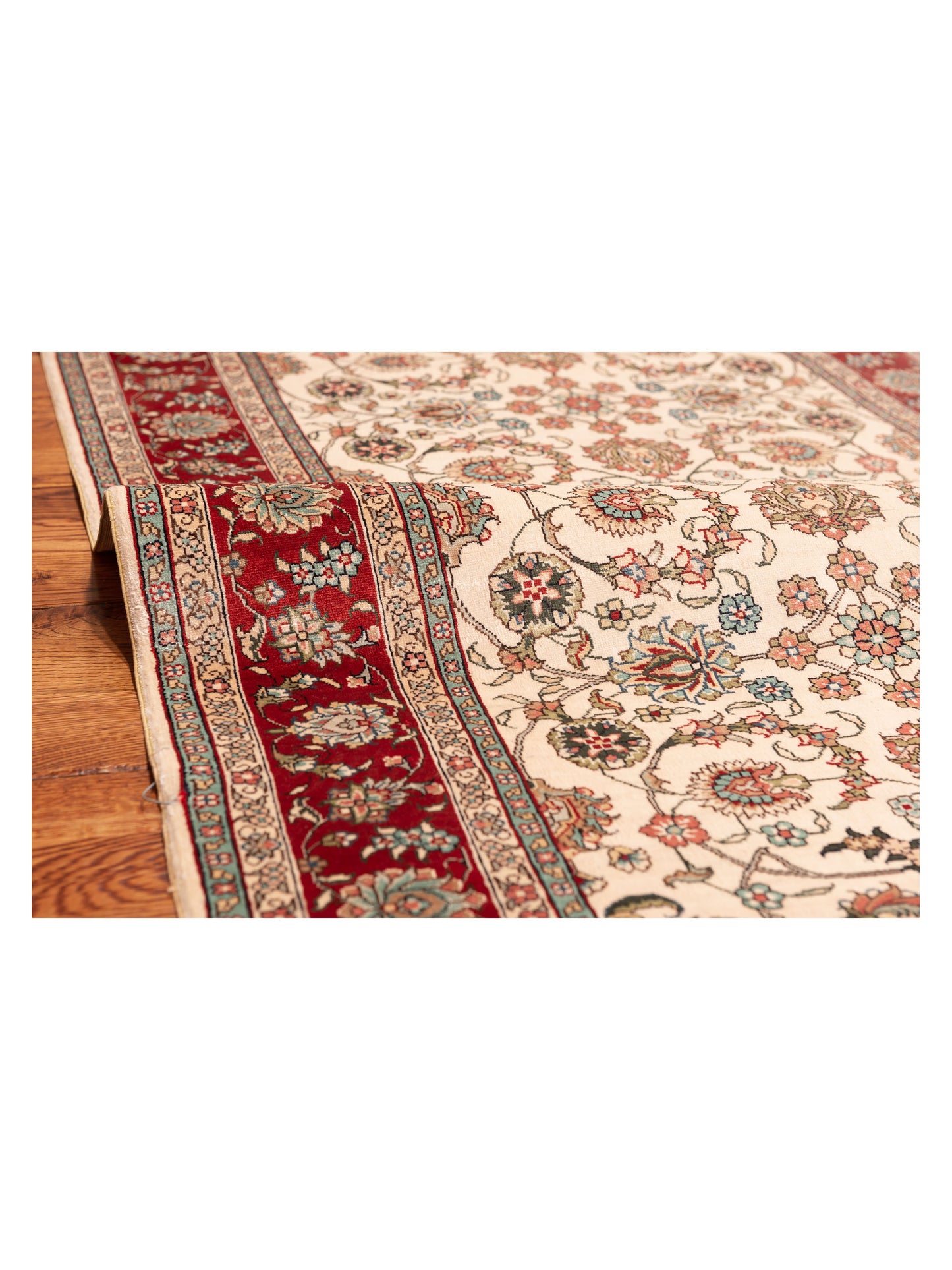 Pure Silk 118054 Ivory Red 2.7x6.1 Hand Knotted Rug