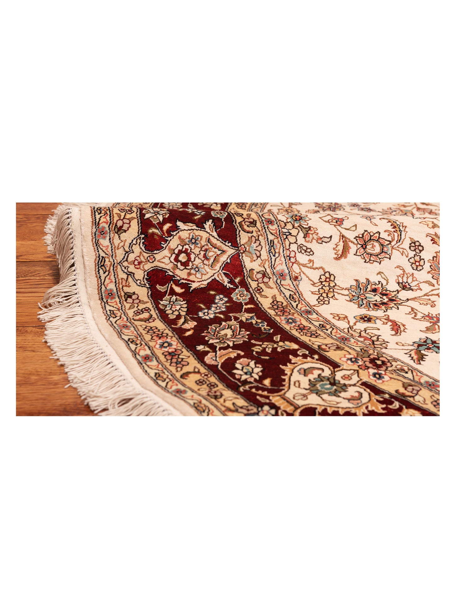 Pure Silk 118079 Ivory Red 6x6 Hand Knotted Rug