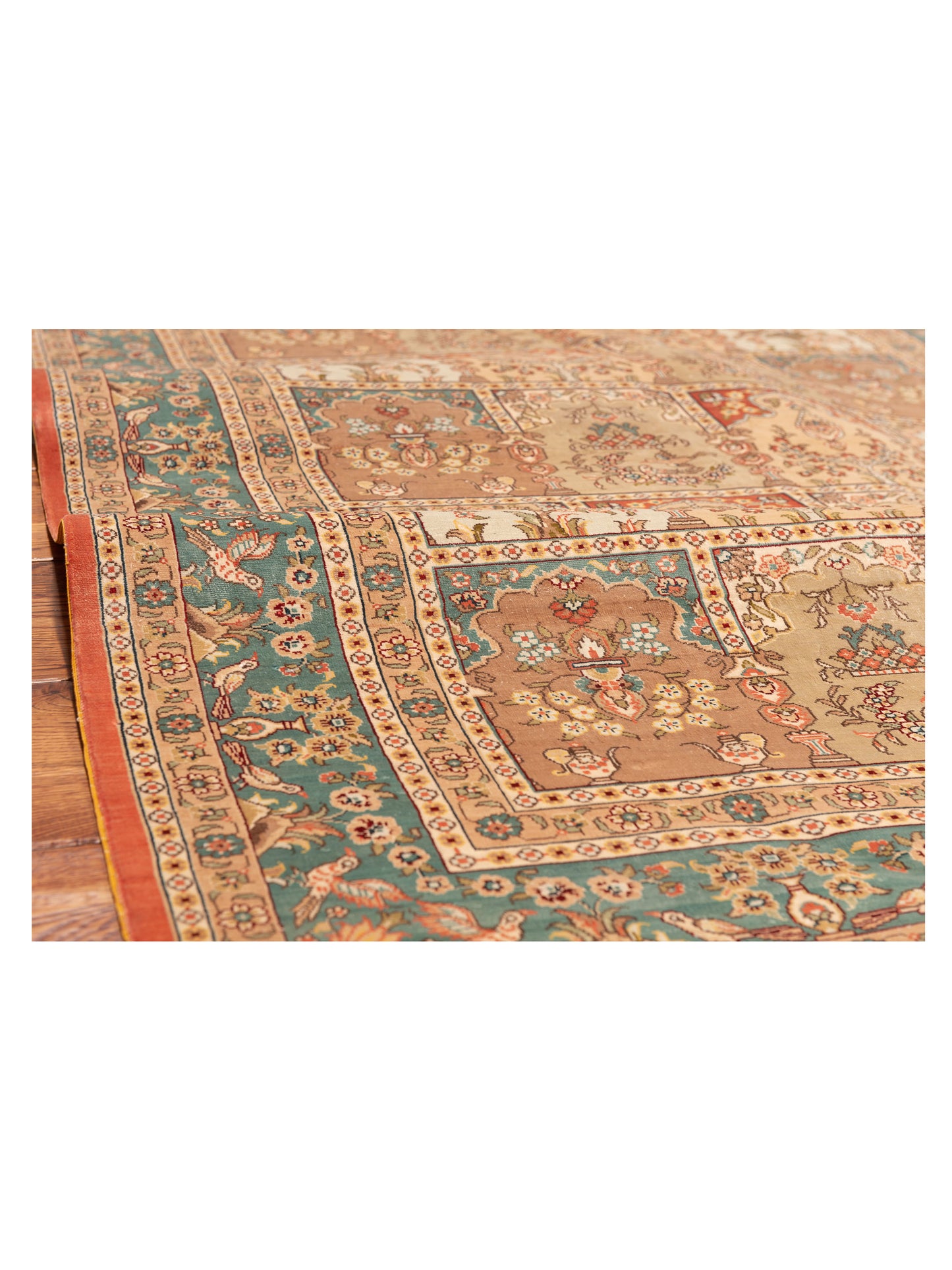 Pure Silk 118098 Beige Blue 4x5.11 Hand Knotted Rug