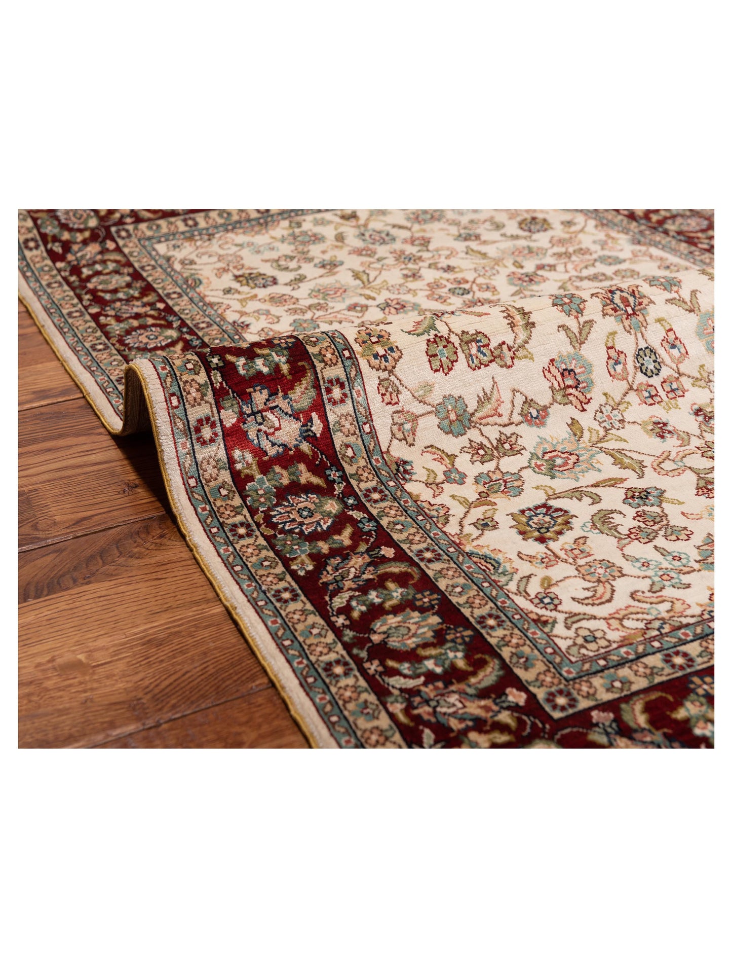 Pure Silk 118105 Ivory Red 2.7x4 Hand Knotted Rug