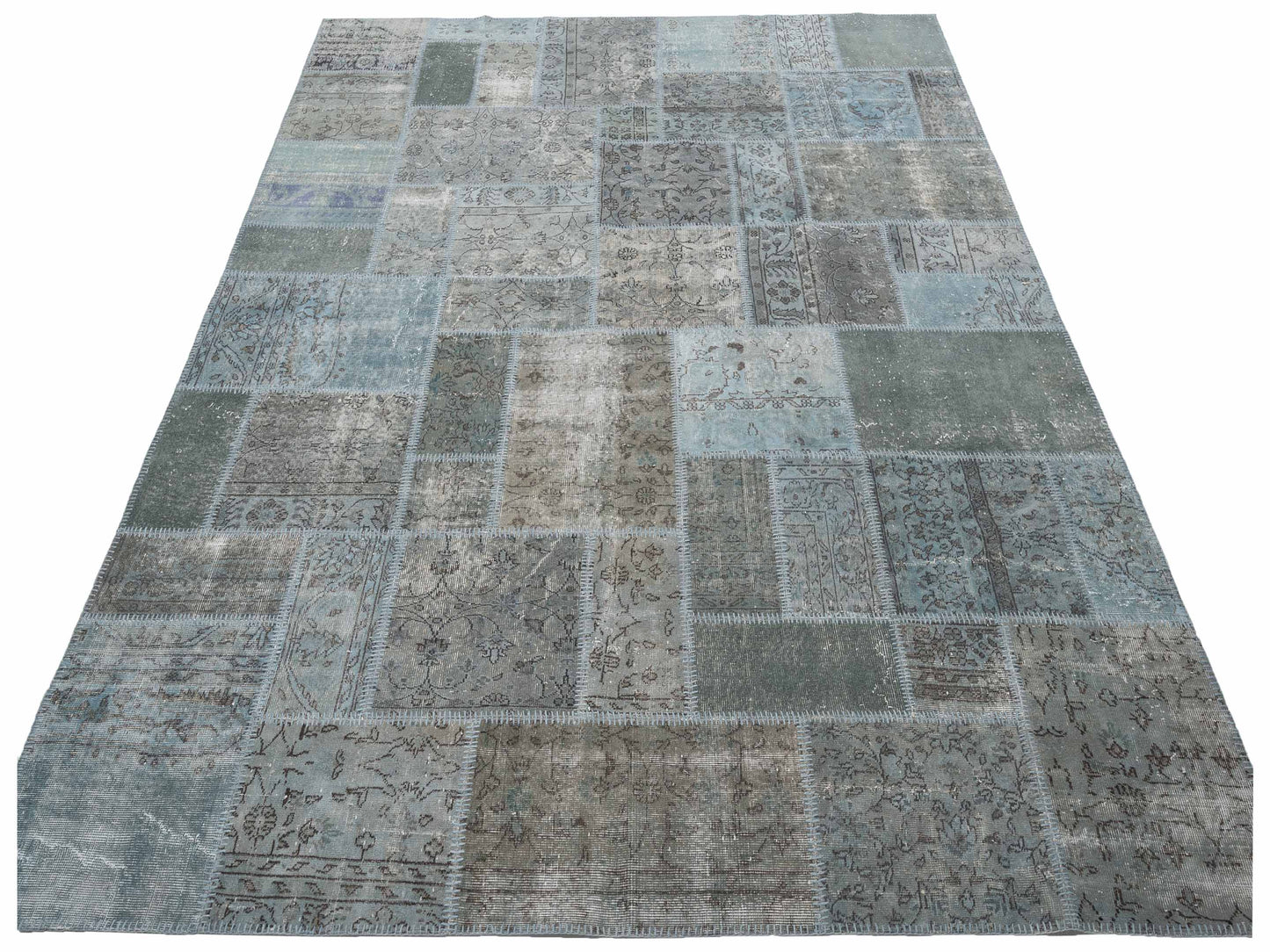 Turkish Vestige Patchwork 118341 Blue Gray 9x12.1 Hand Knotted Rug