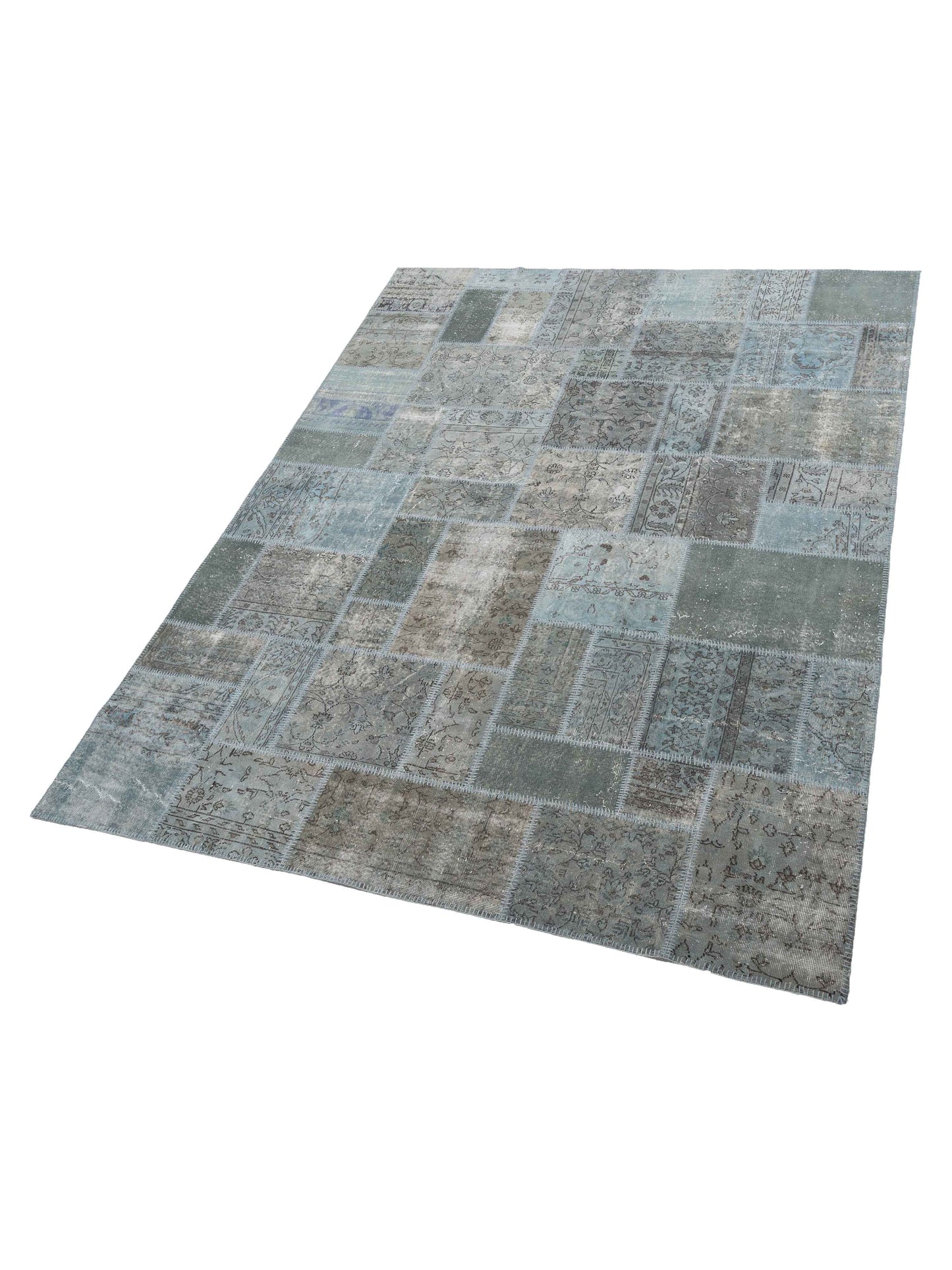 Turkish Vestige Patchwork 118341 Blue Gray 9x12.1 Hand Knotted Rug