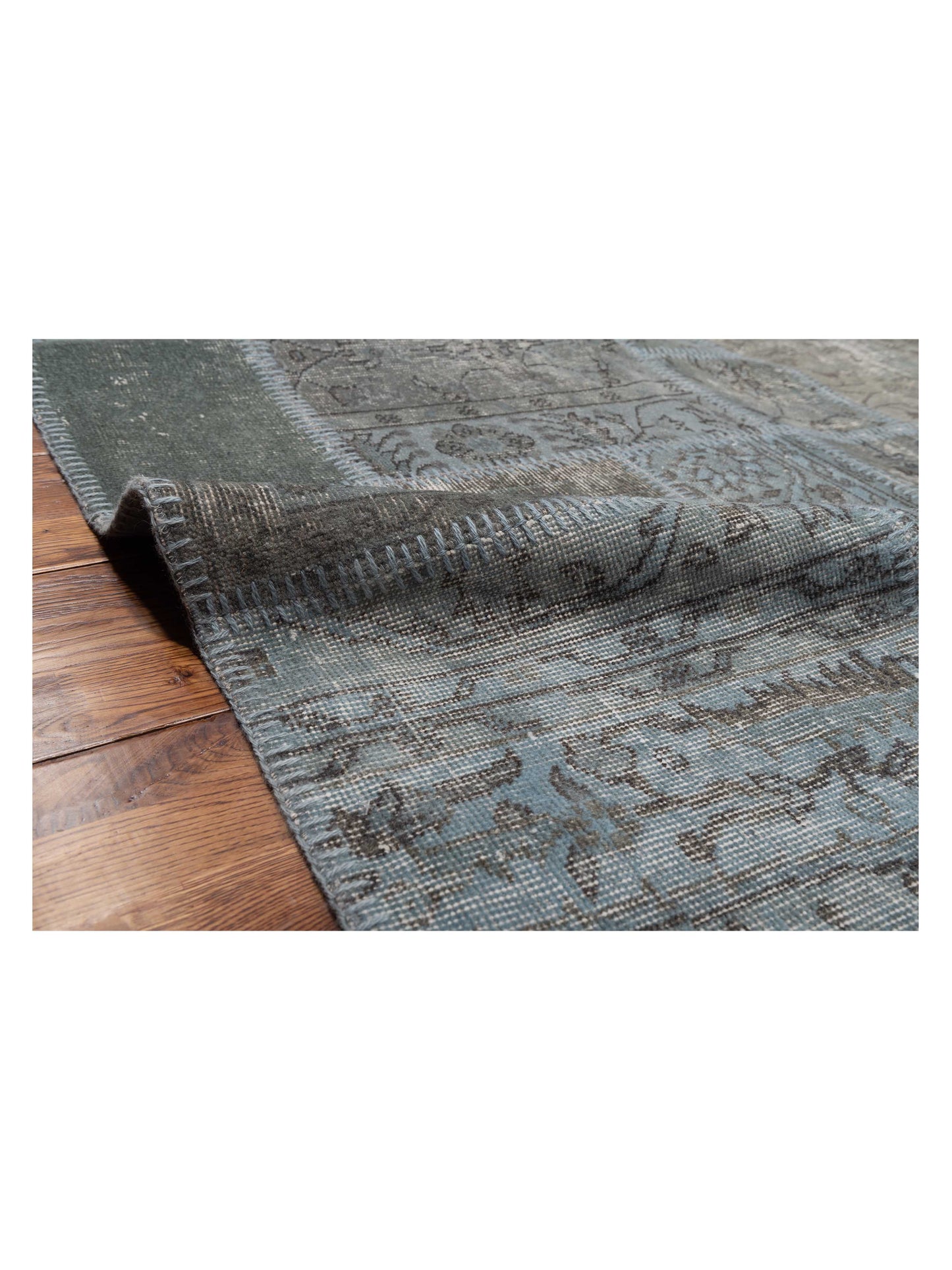 Turkish Vestige Patchwork 118341 Blue Gray 9x12.1 Hand Knotted Rug