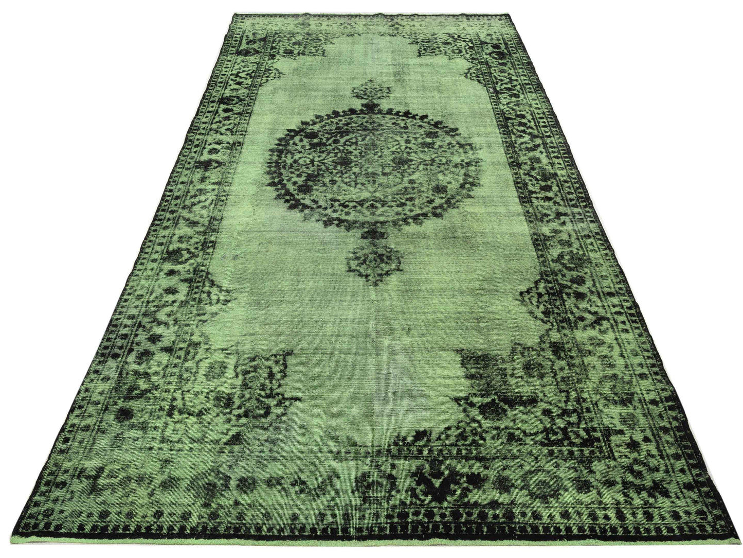 Vintage 118781 Green 7.7x15.1 Hand Knotted Rug