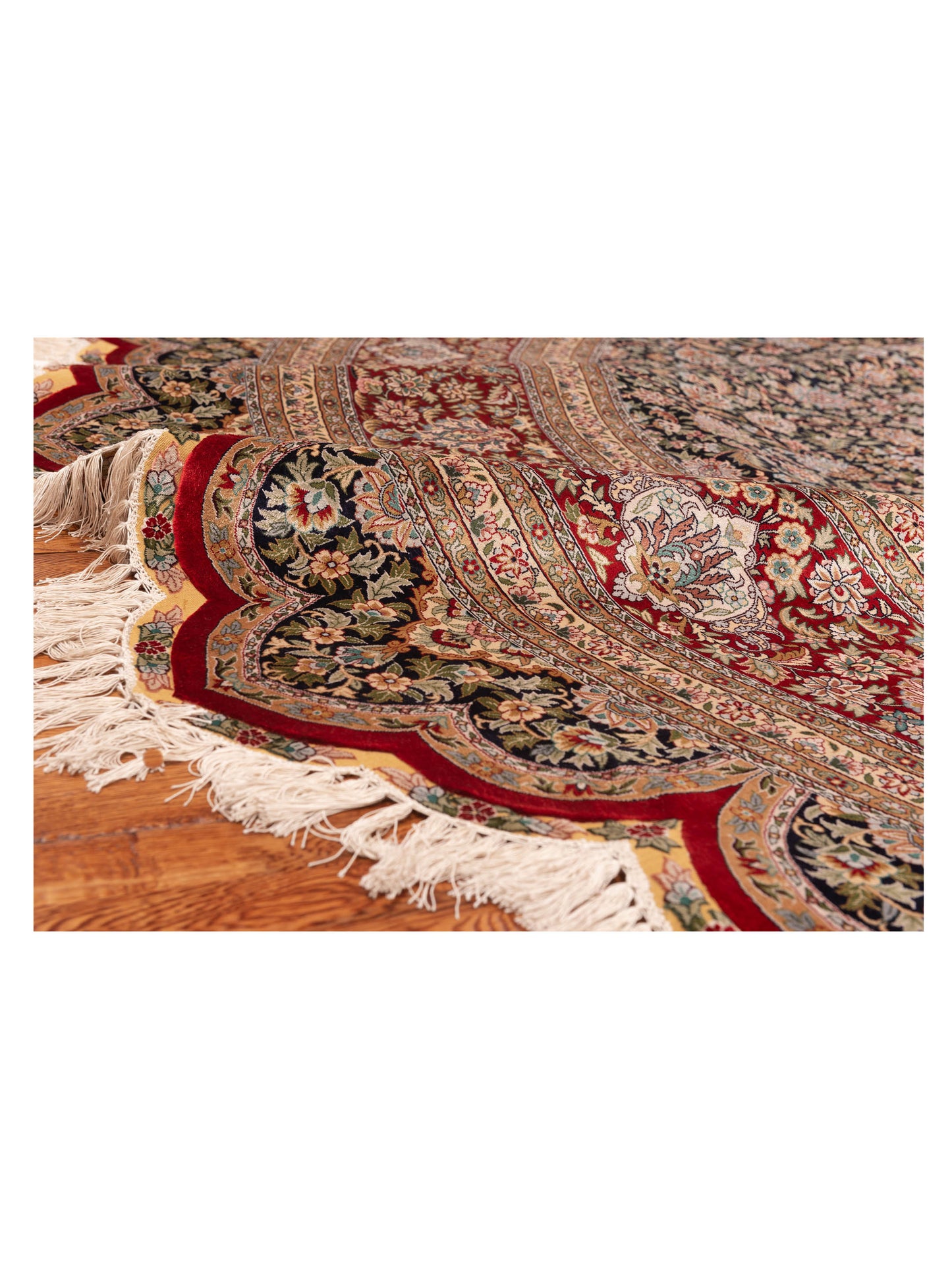 Pure Silk 119268 Navy Red 10x10 Hand Knotted Rug