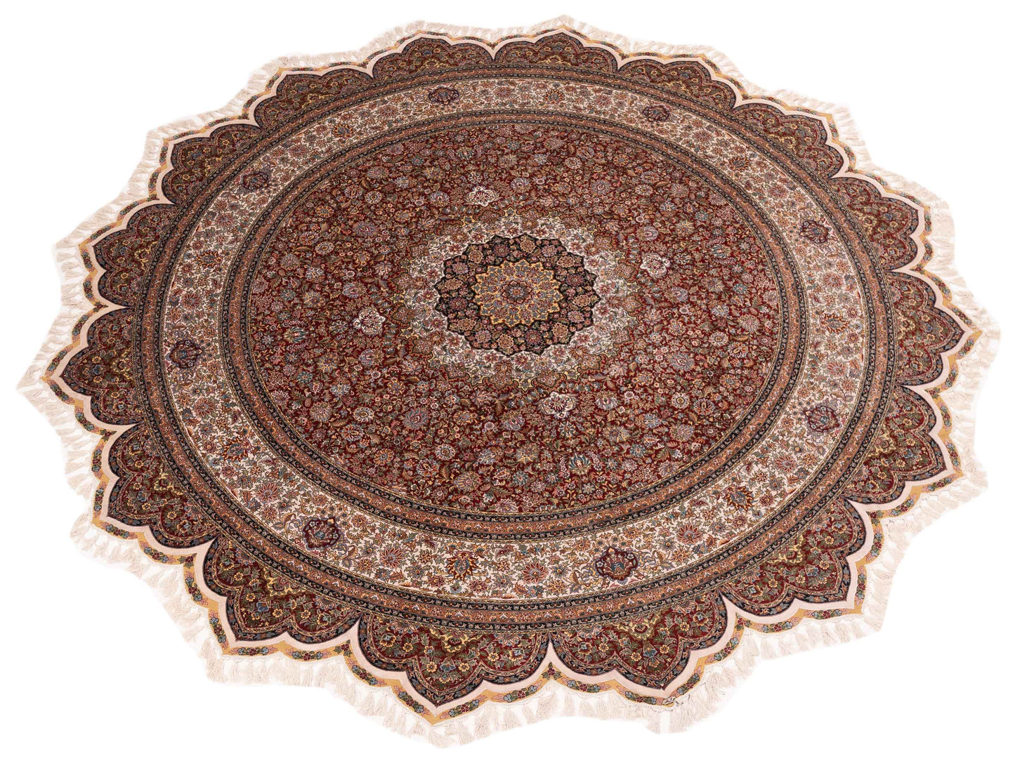 Pure Silk 119272 Red Ivory 10x10 Hand Knotted Rug