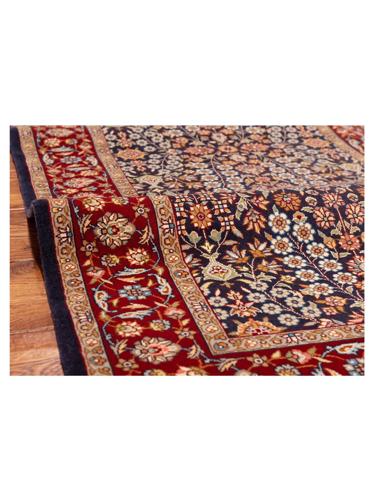 Pure Silk 119273 Navy Red 3x5.1 Hand Knotted Rug